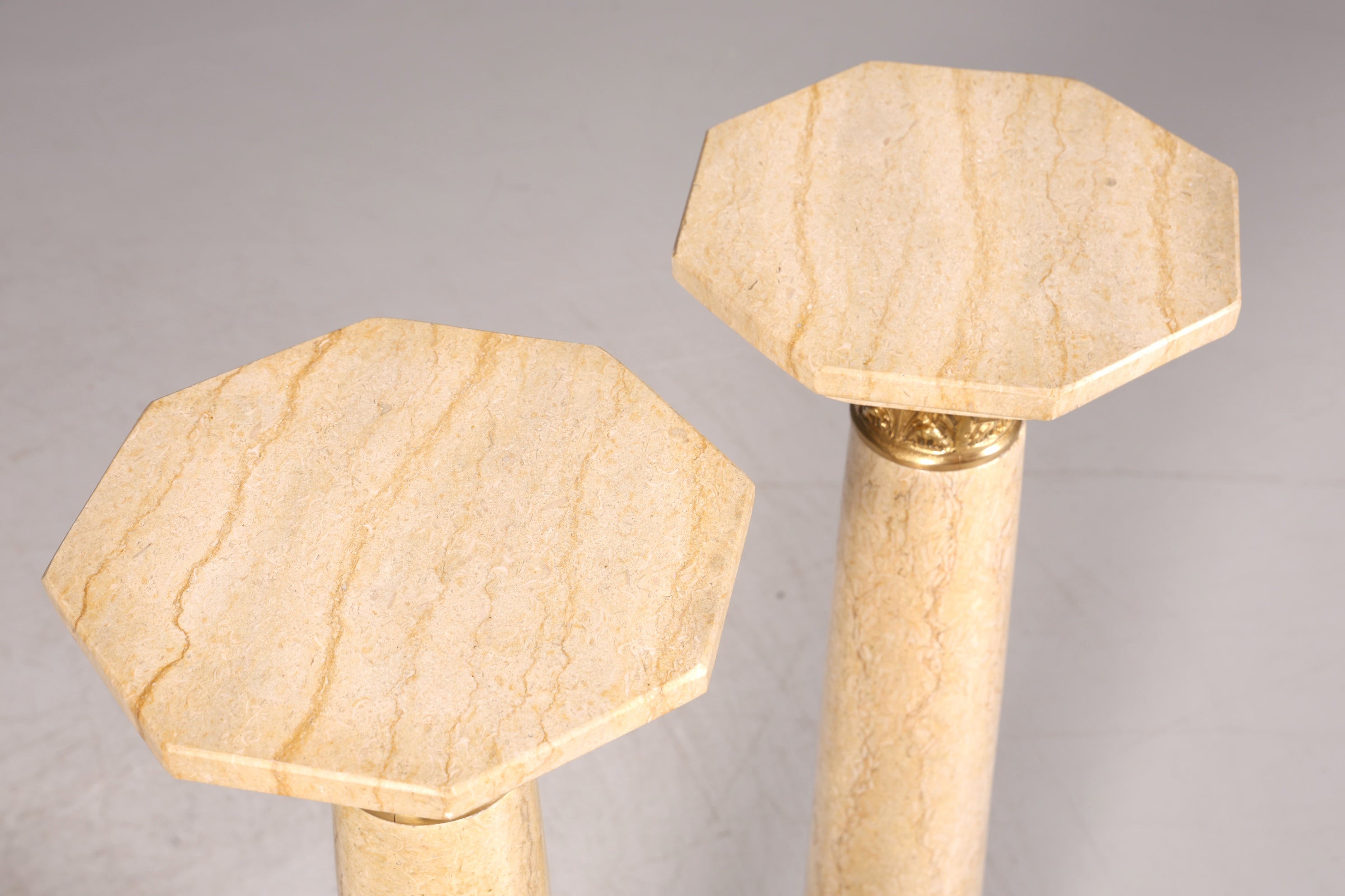 Beautiful Baroque style column, Louis XV marble flower stand, natural stone, beige base, shelf, 2 of 2