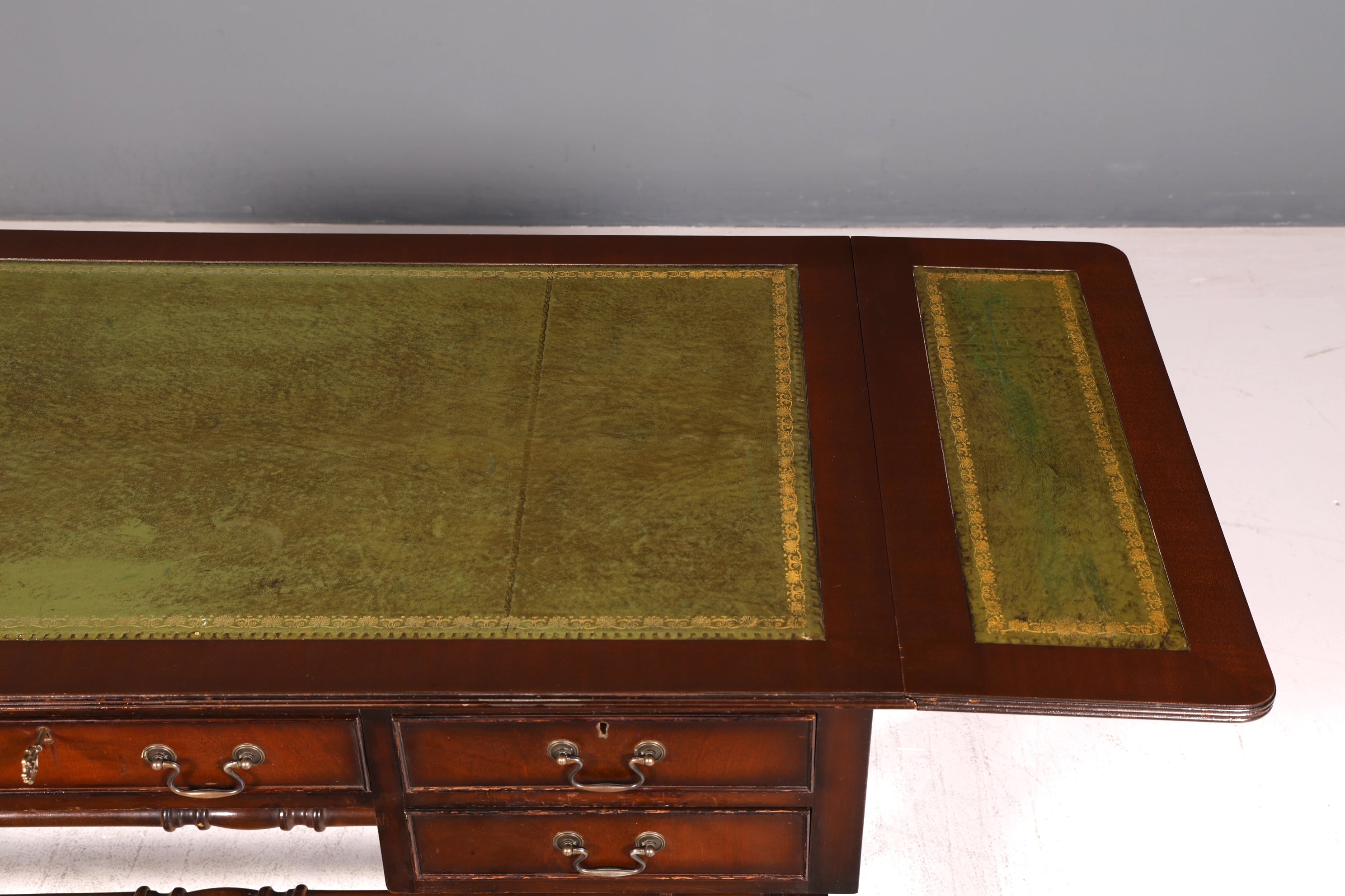 Beautiful English Desk Regency Folding Desk Genuine Leather Top Mahogany 60s Office Table