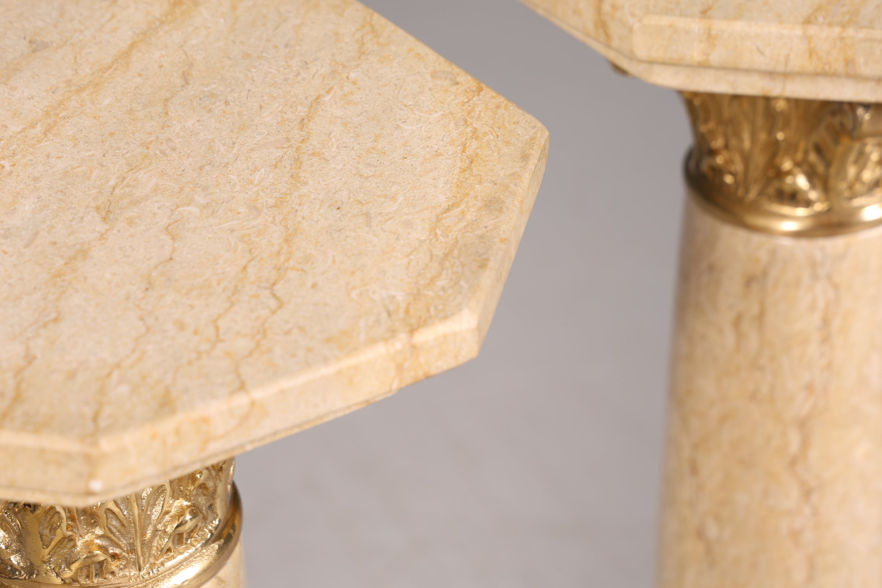 Beautiful Baroque style column, Louis XV marble flower stand, natural stone, beige base, shelf, 2 of 2