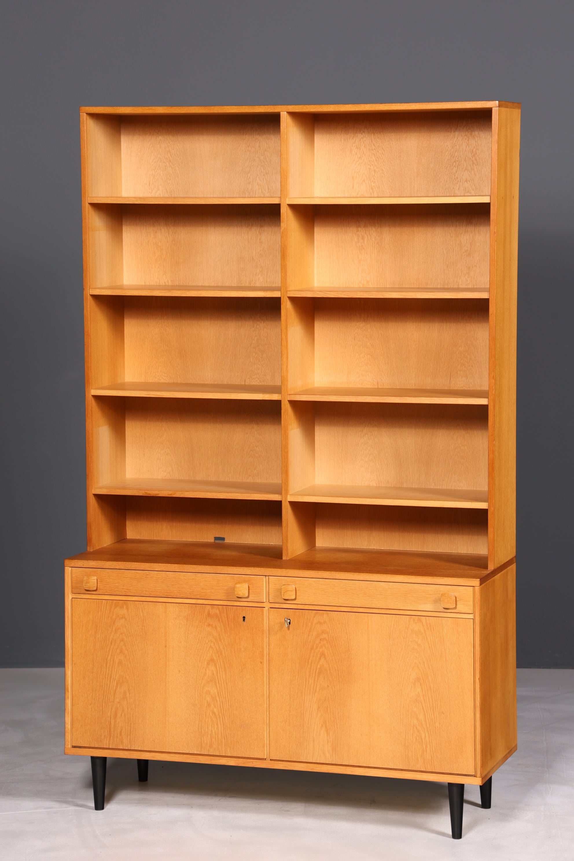 F894 Finish Traumhaftes Mid Century Regal echt Holz Schrank Danish Design Retro Kommode Vintage Bücherregal 60er Jahre