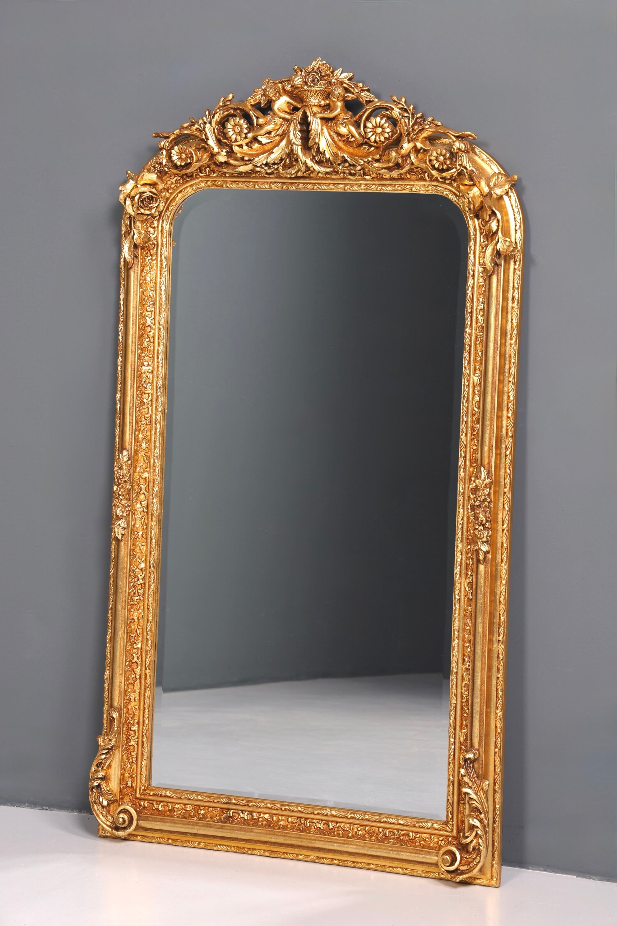Beautiful, ornate Baroque-style wall mirror with ornaments, hallway mirror, gold mirror