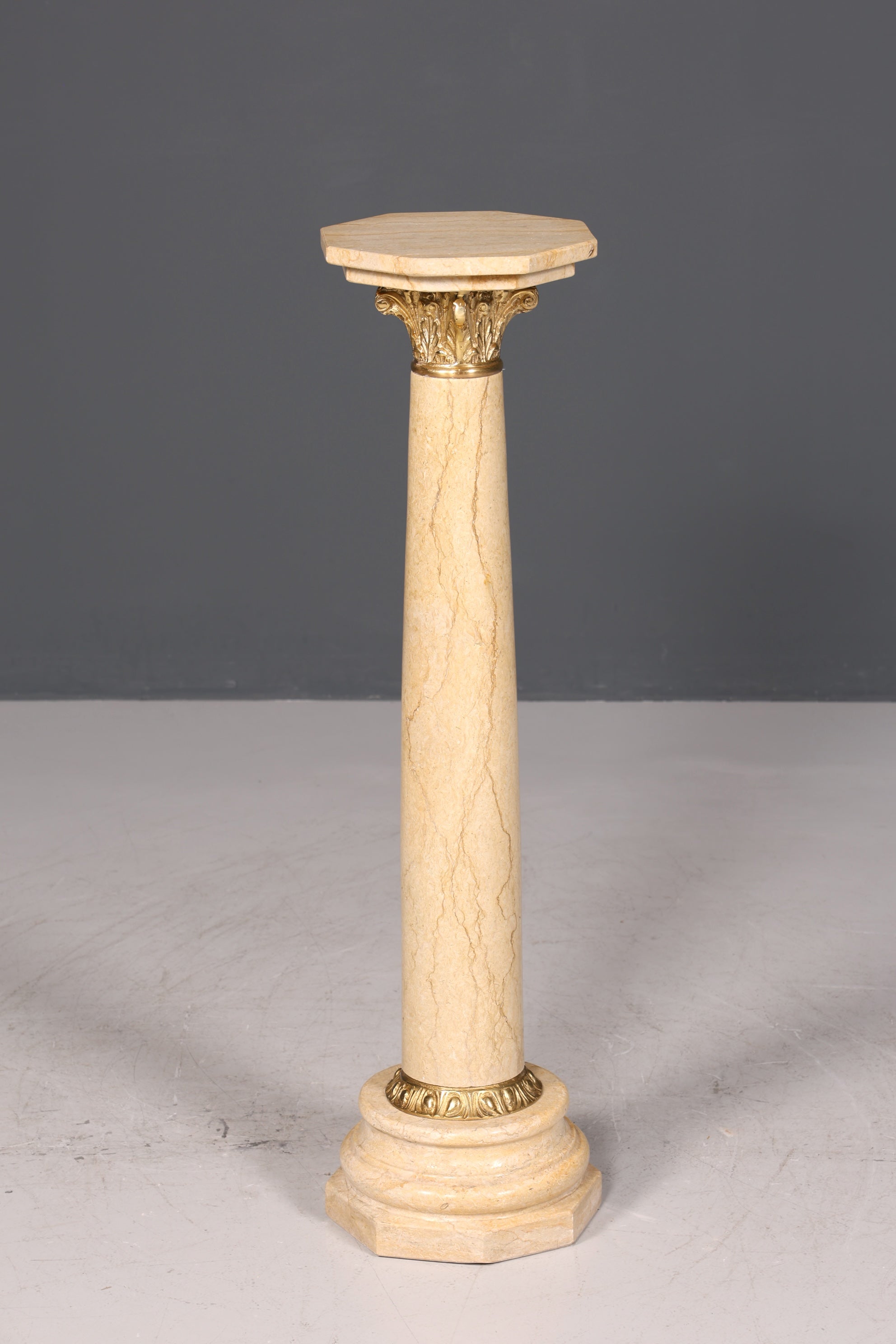 Beautiful Baroque style column, Louis XV marble flower stand, natural stone, beige base, shelf, 2 of 2