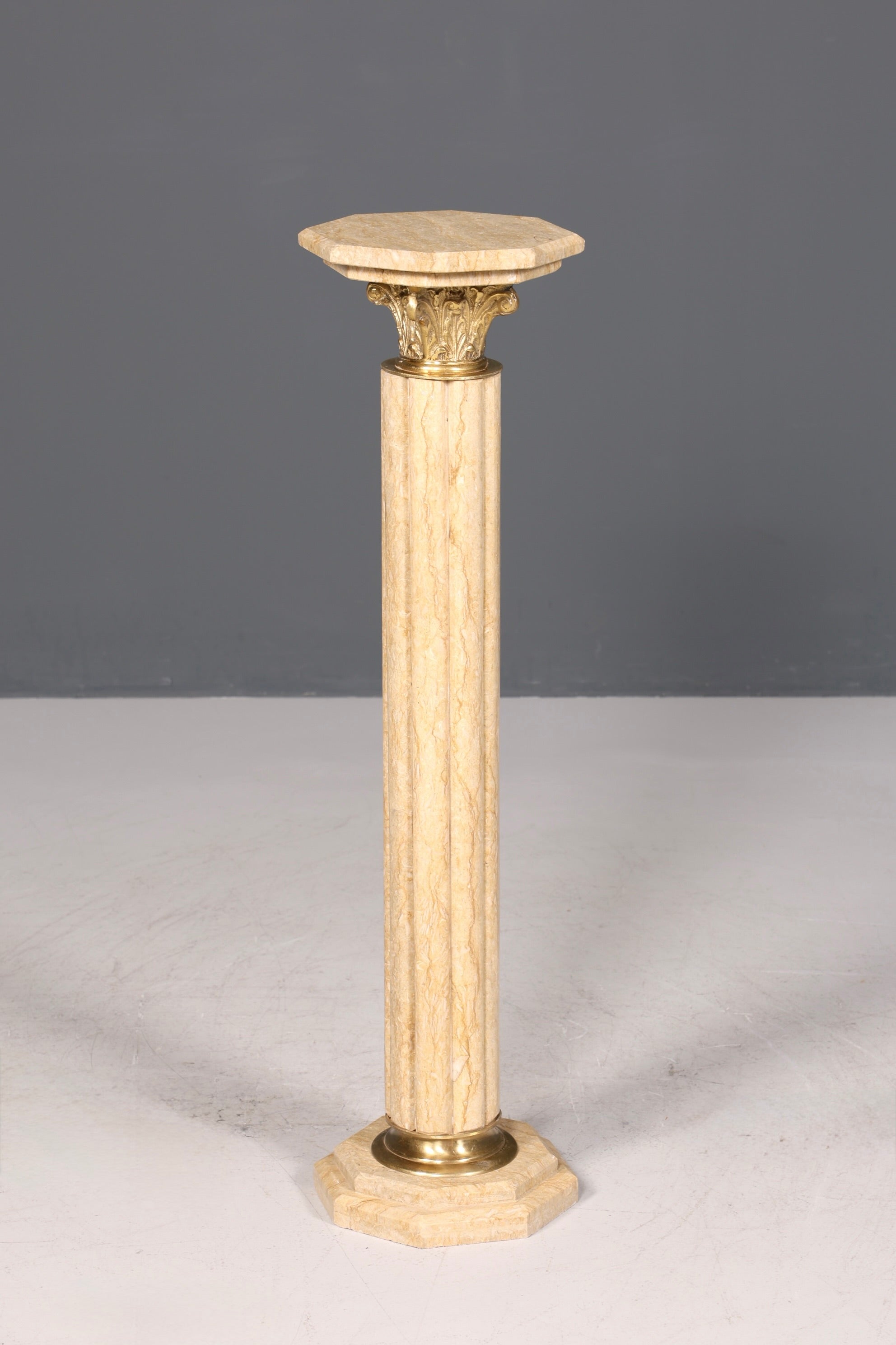 Beautiful Baroque style column, Louis XV marble flower stand, natural stone, beige base, shelf, 1 of 2