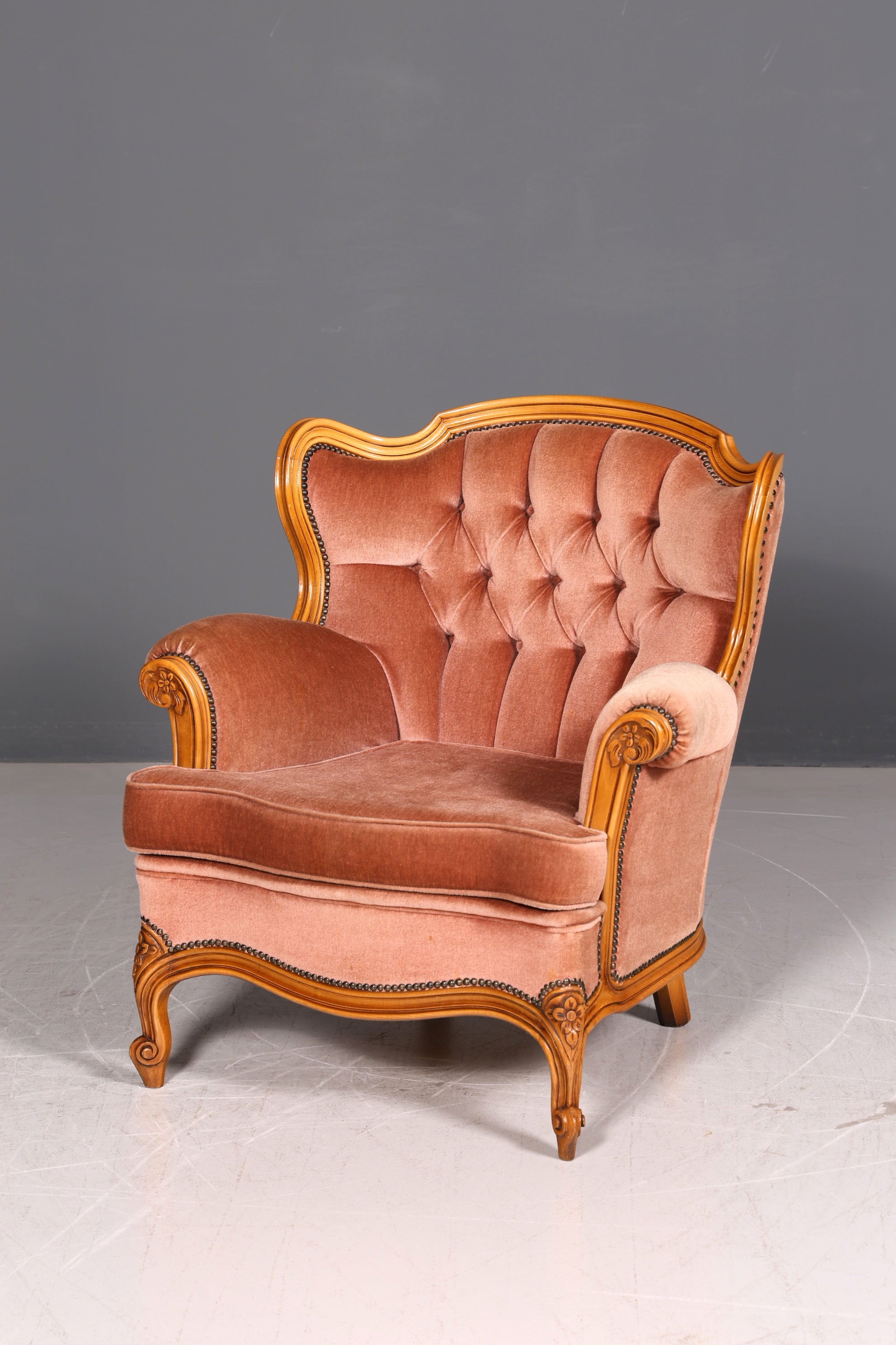 Noble Chippendale Armchair Baroque Style Velvet Fabric Armchair Rococo Antique 1 of 4