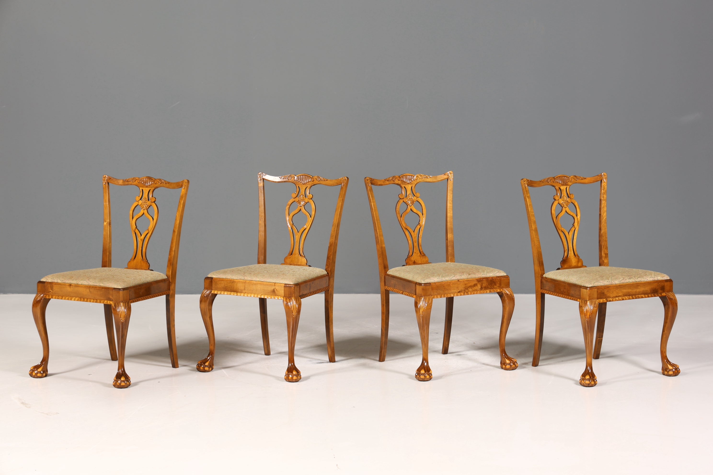 4x Wunderschöne Chippendale Stühle Barock Stil Stuhlset Polsterstuhl Set Englisch Küchenstühle Esszimmer Stühle