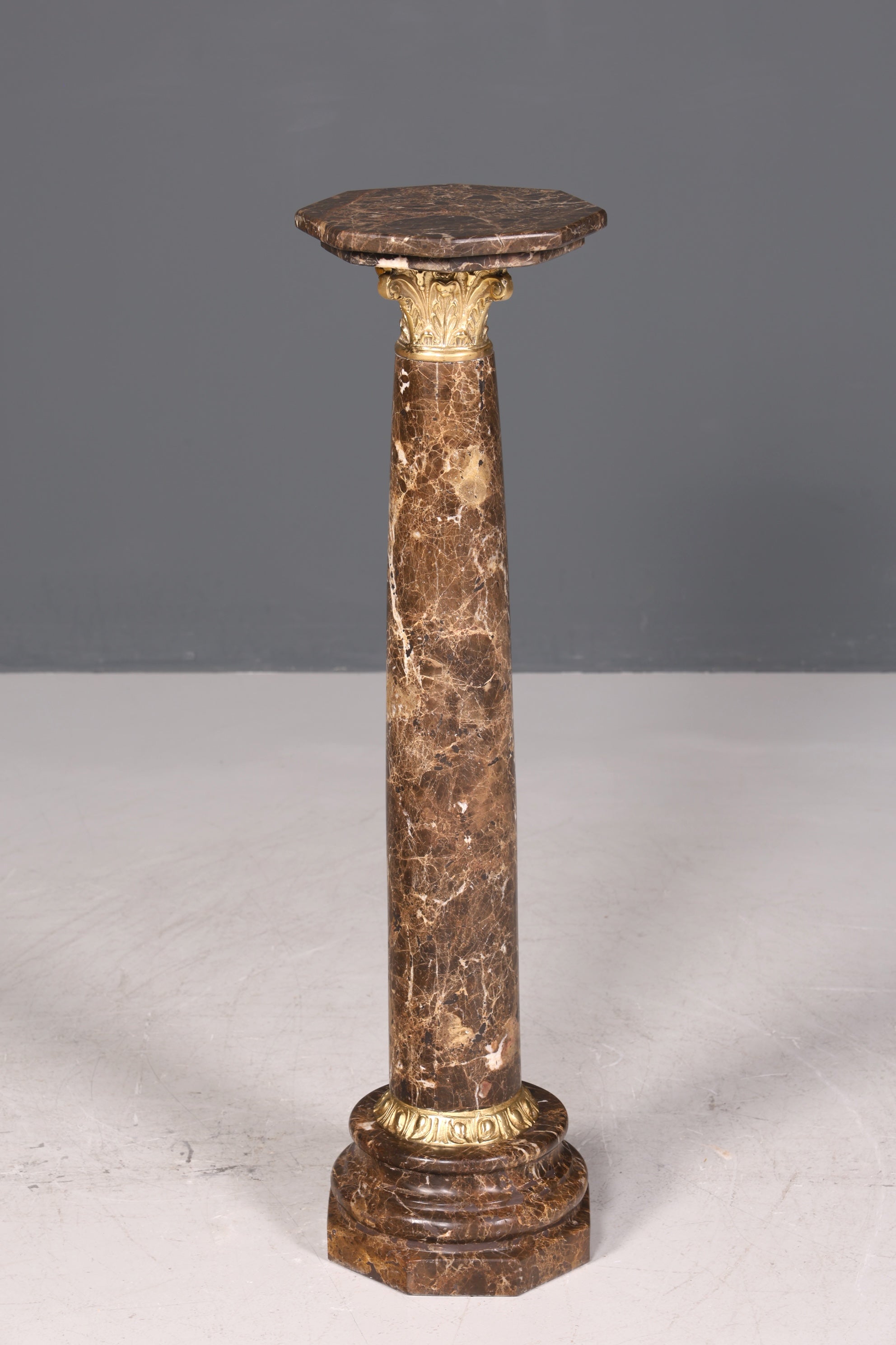 Beautiful Baroque style column, Louis XV marble flower column, natural stone brown base, shelf 1 of 2