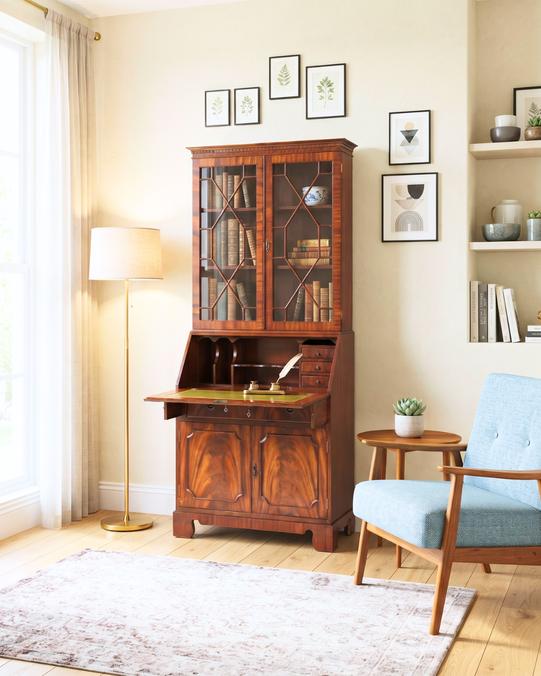 Beautiful English Secretary Desk Display Cabinet Cupboard Antique Office UK 60s