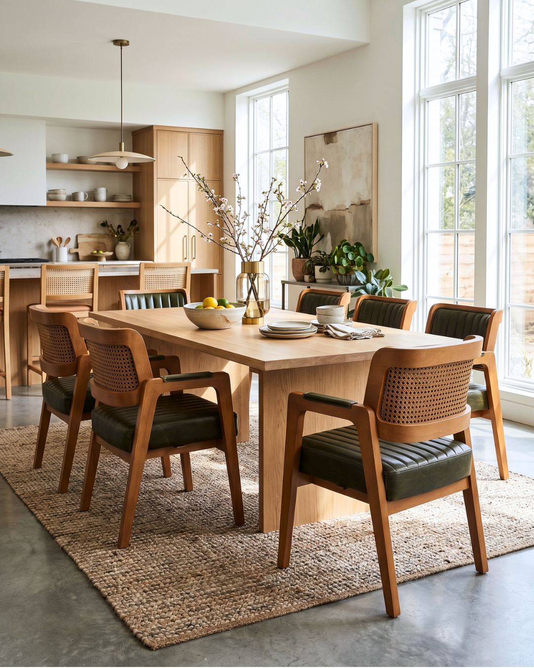 Noble armchair "Lima" dining room chair with wickerwork in green kitchen chair armchair