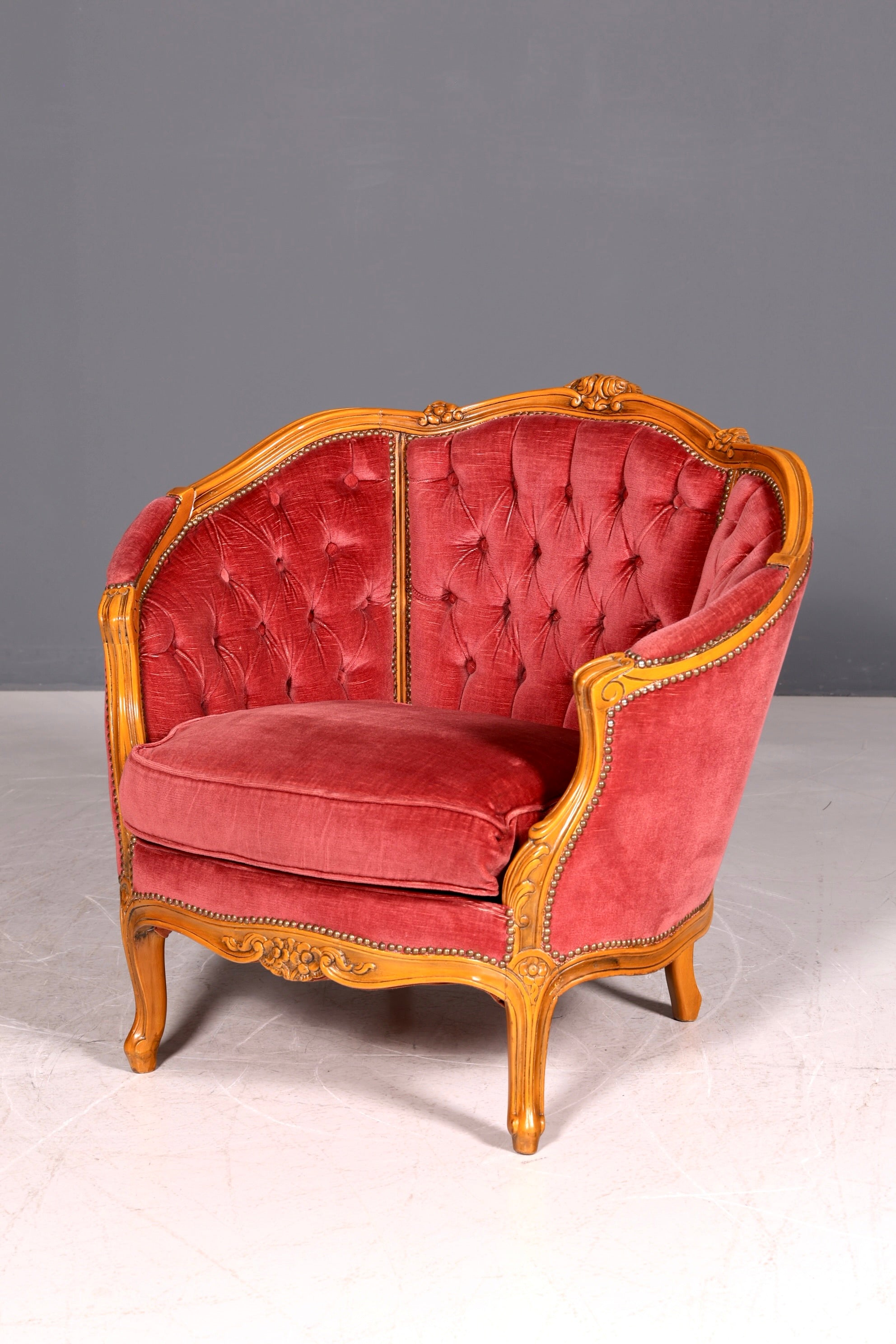 G063 Finish cm Edler Chippendale Armlehnsessel Barock Stil Sessel Armchair Samt Stoff Sessel