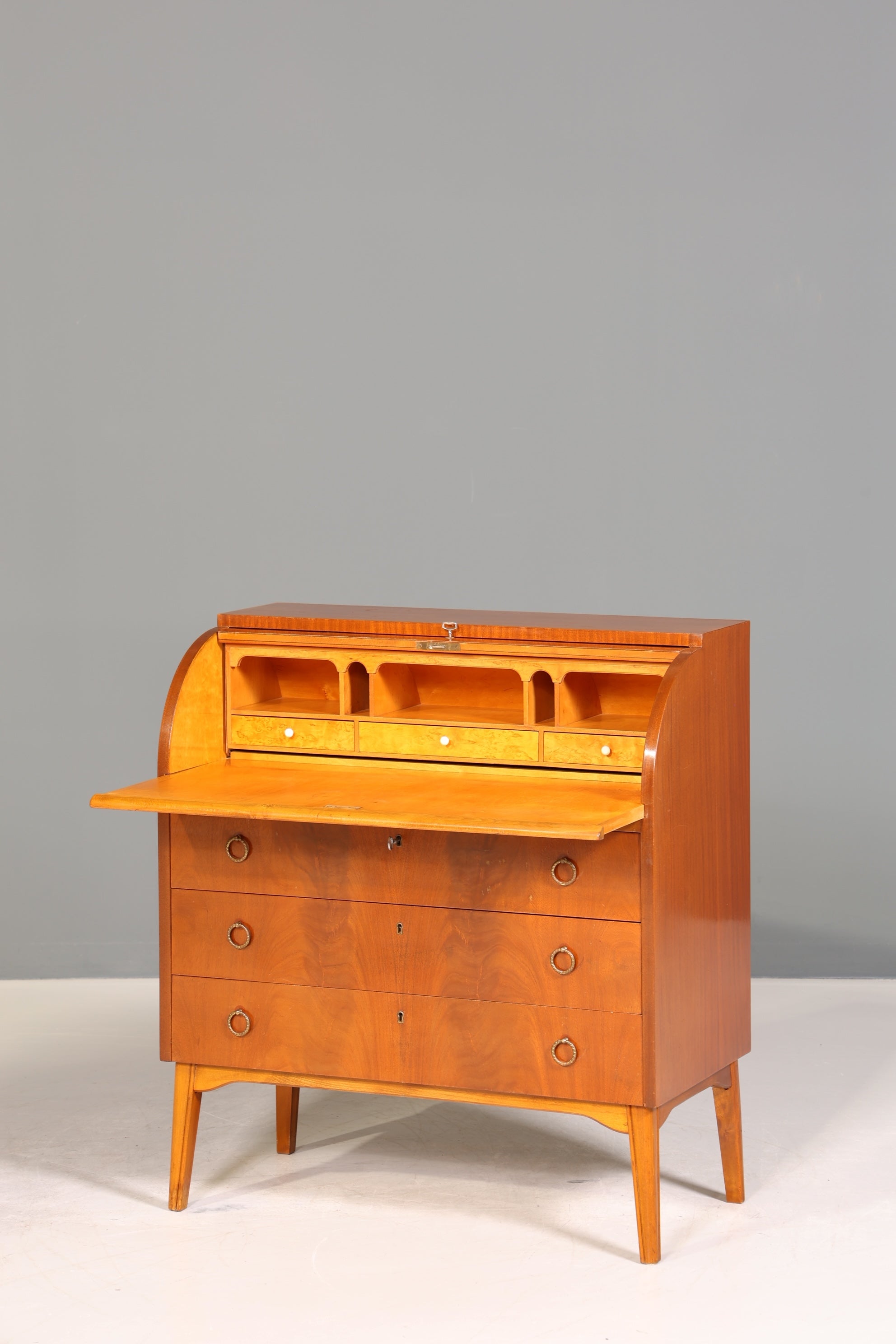 Wunderschöner Mid Century Rollladen Sekretär echt Holz Büro Schrank Vintage Schreibkommode