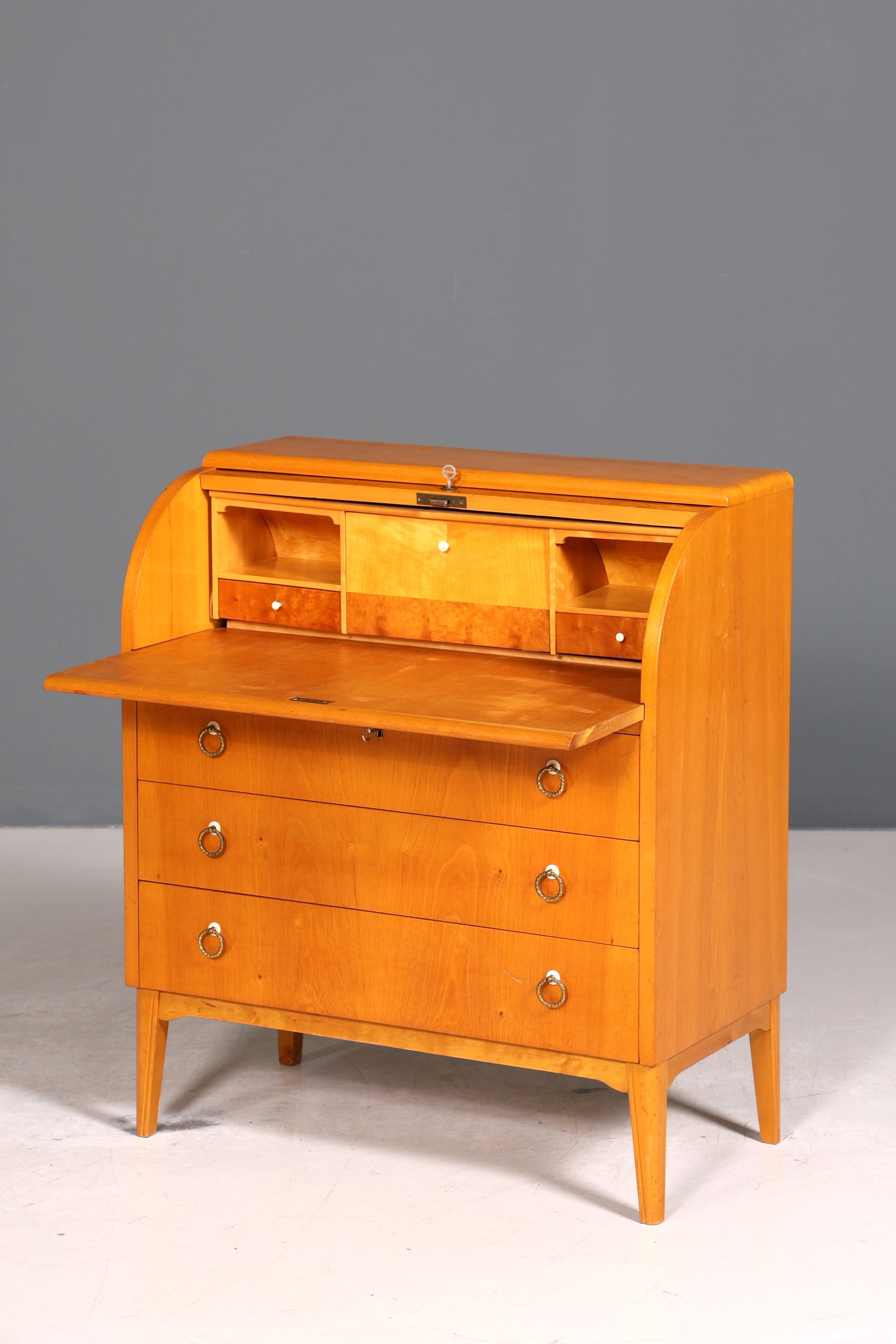 Stilvoller Mid Century Rollladen Sekretär echt Holz Büro Schrank Vintage Schreibkommode