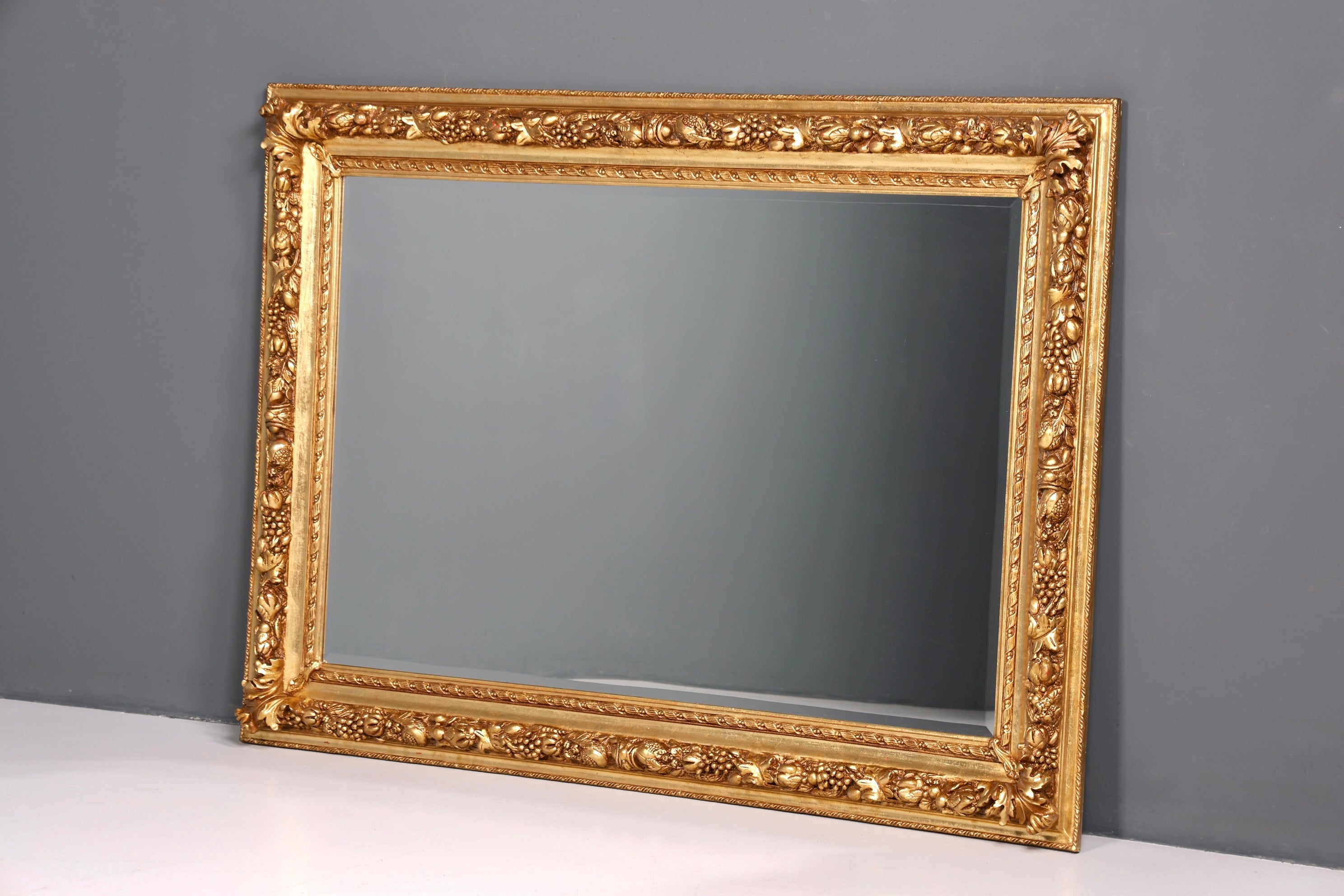 Impressive XXL ornate Baroque style standing mirror, antique style, gold ornament, hallway mirror