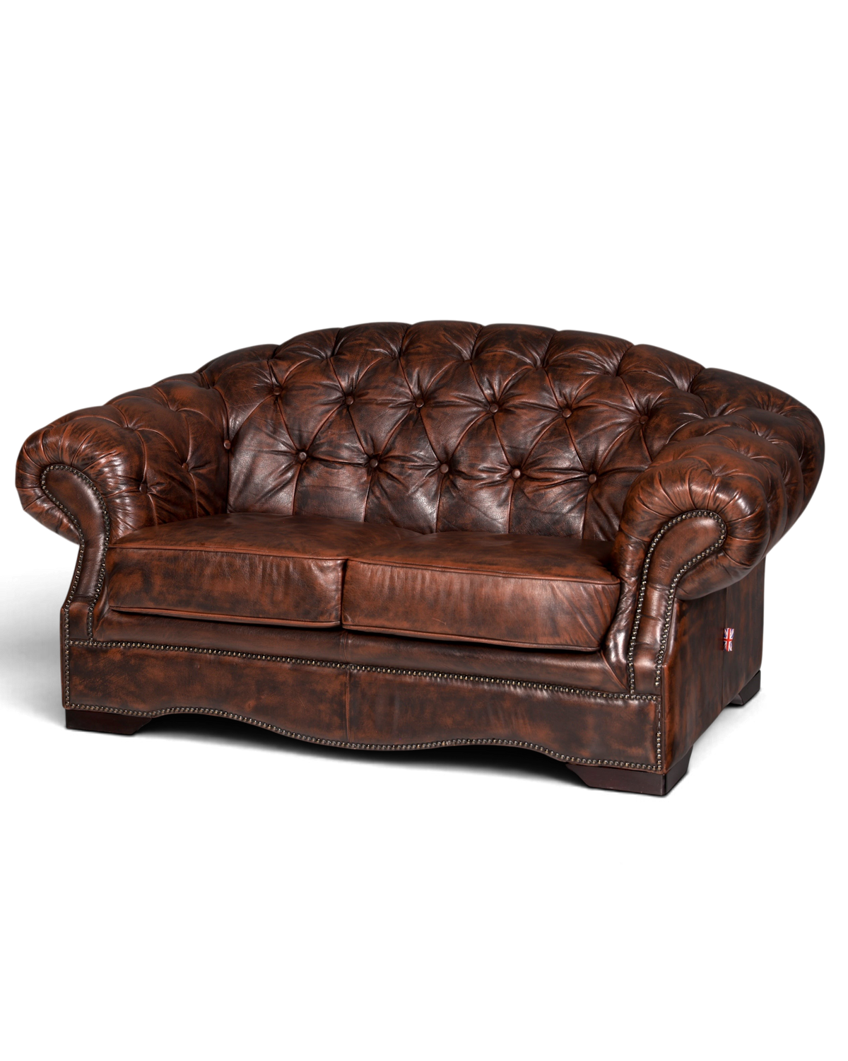 Hauptstadt Möblerei Chesterfield Centurion 2-Sitzer Sofa aus braunem Echtleder mit Knopfheftung und Ziernägeln