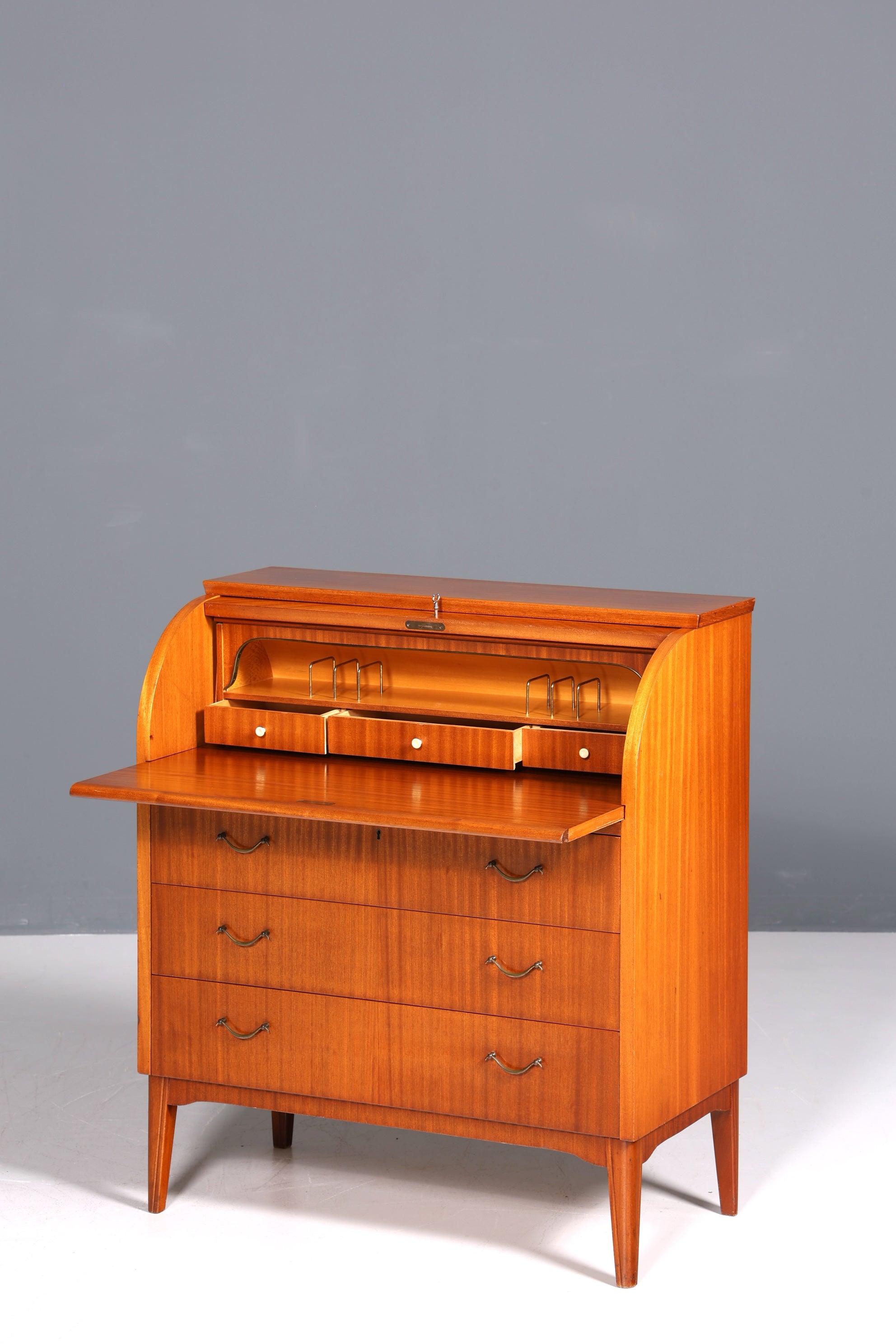 F228 Finish cm Wunderschöner Mid Century Rollladen Sekretär echt Holz Büro Schrank Vintage Schreibkommode