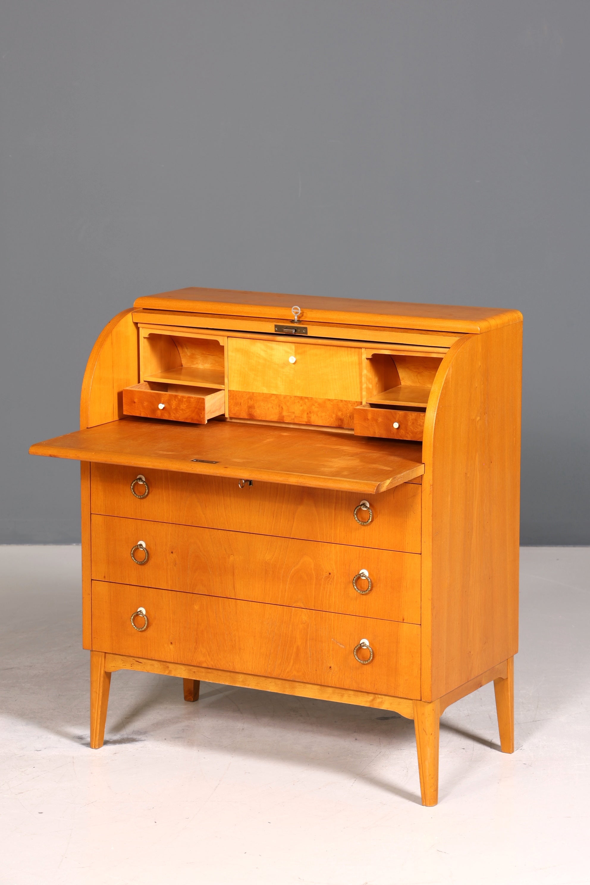 Stilvoller Mid Century Rollladen Sekretär echt Holz Büro Schrank Vintage Schreibkommode