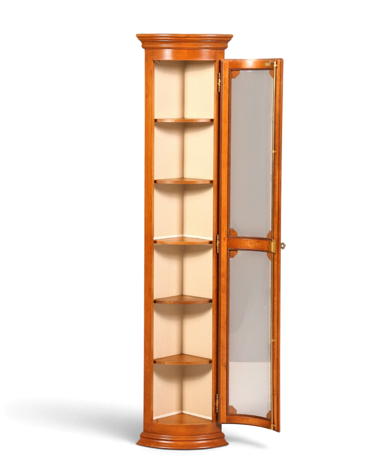 Hauptstadt Möblerei Selva Eckvitrine aus massivem Holz im Antik Stil mit Glasfront und offener Tür