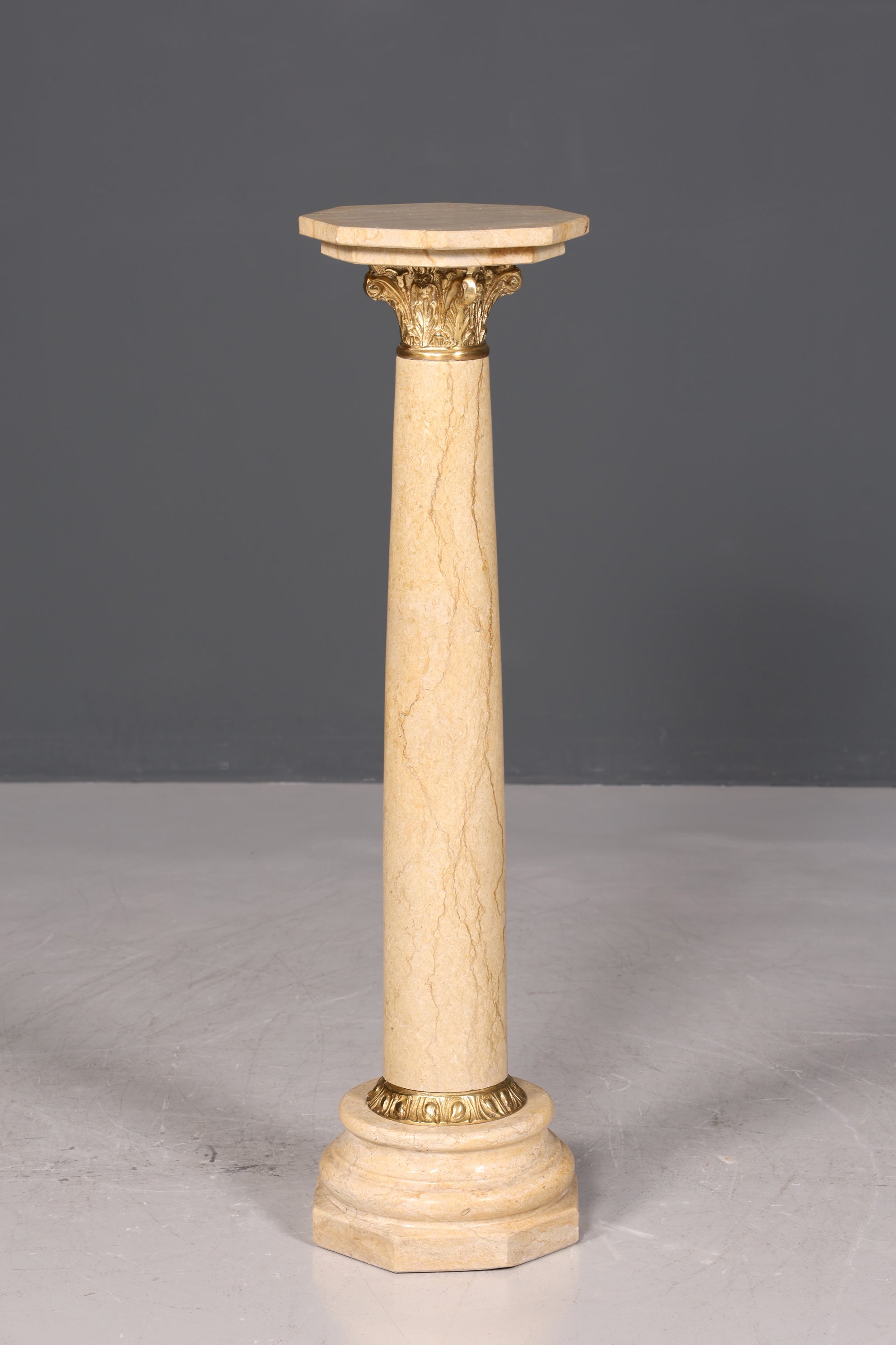 Beautiful Baroque style column, Louis XV marble flower stand, natural stone, beige base, shelf, 2 of 2