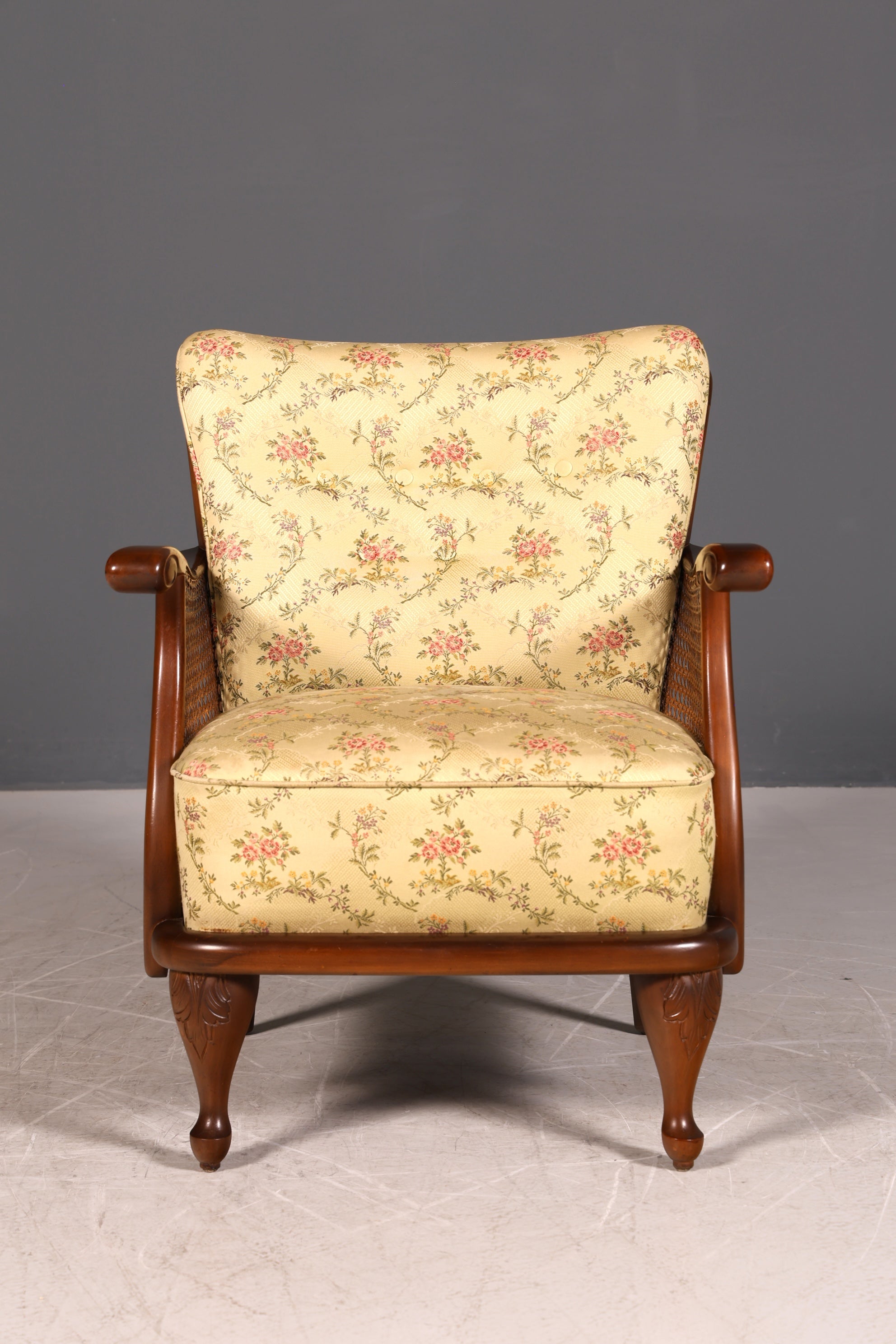 Traumhafter Chippendale Sessel Antik 60s Korbgeflecht Relax Sessel Vintage Samt Stoff 2 von 2