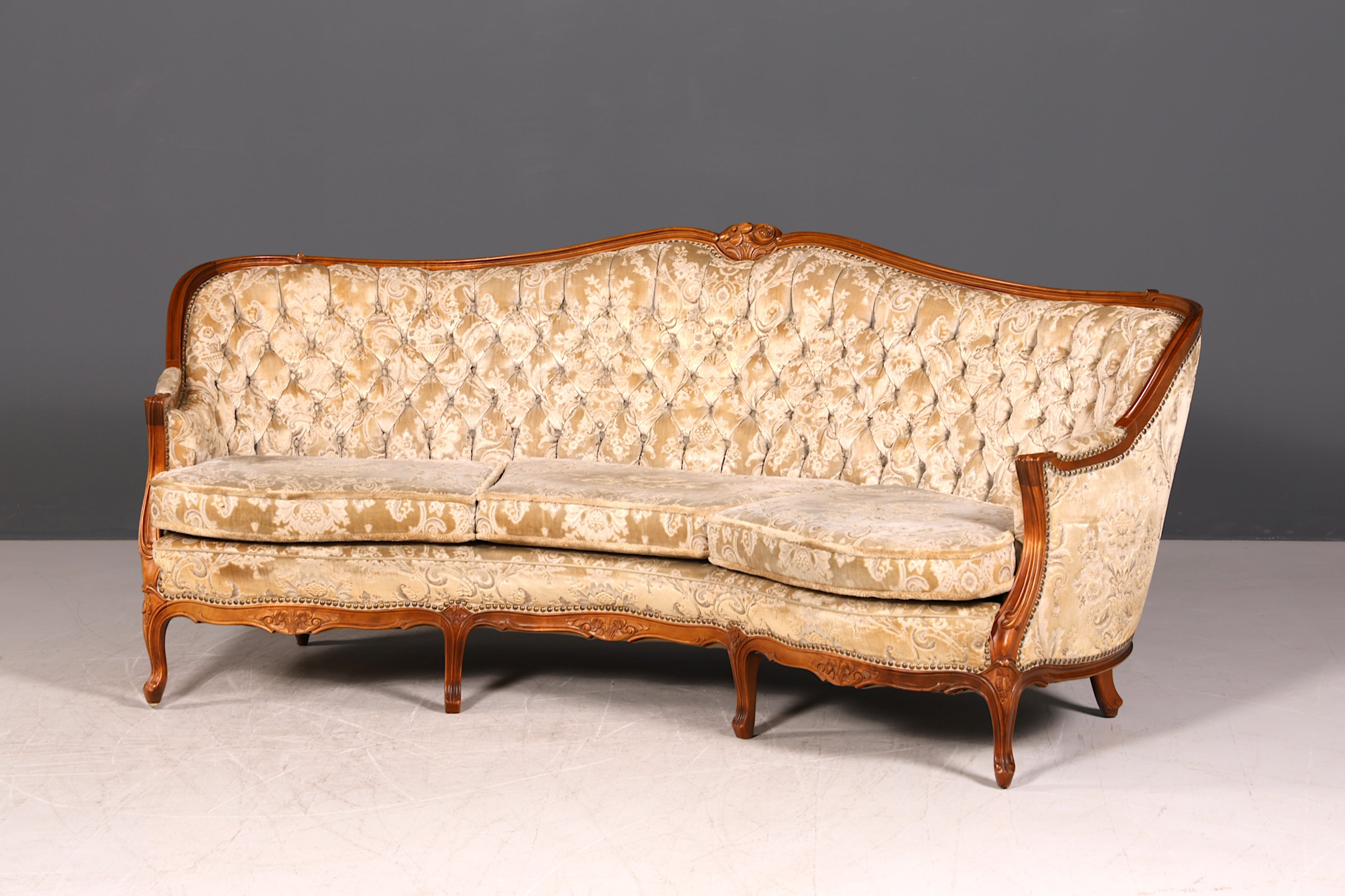 Wunderschönes Chippendale Sofa Barock Stil Couch Samt Stoff 3 Sitzer Canapé