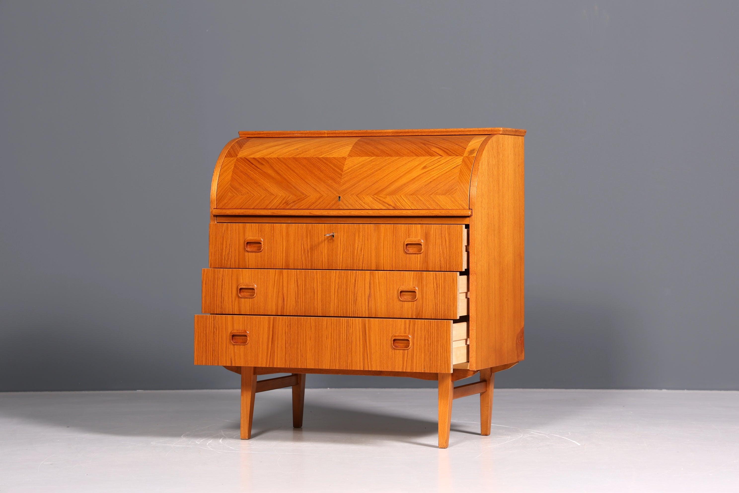 Wunderschöner Mid Century Rollladen Sekretär Danish Design Teak Holz Rollladen Kommode