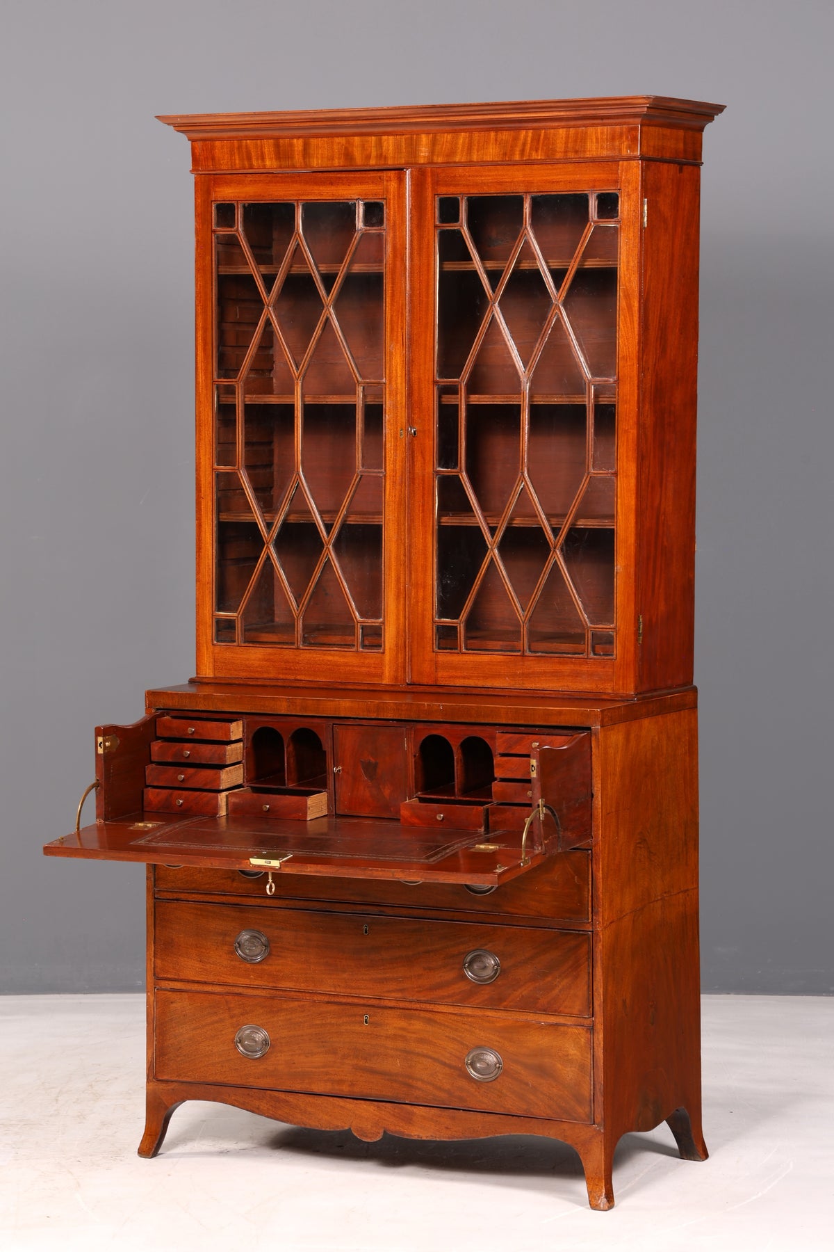Wunderschöner Englischer Aufsatzsekretär Antik Sekretär Bücherschrank Vitrine Mahagoni Büro Schreibschrank UK