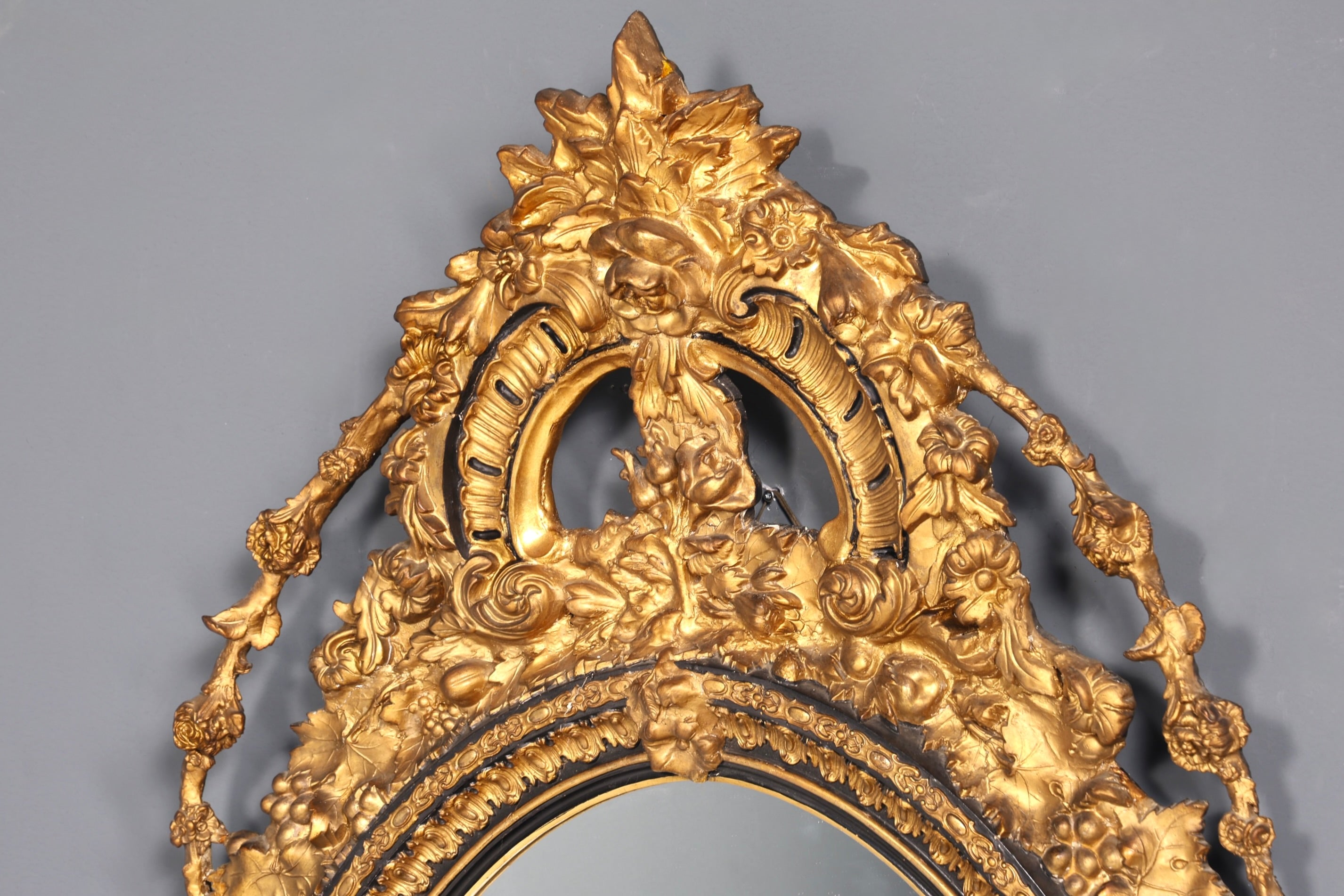 Beautiful original Baroque wall mirror, antique style mirror, hallway mirror with ornaments, decorative mirror circa 1860