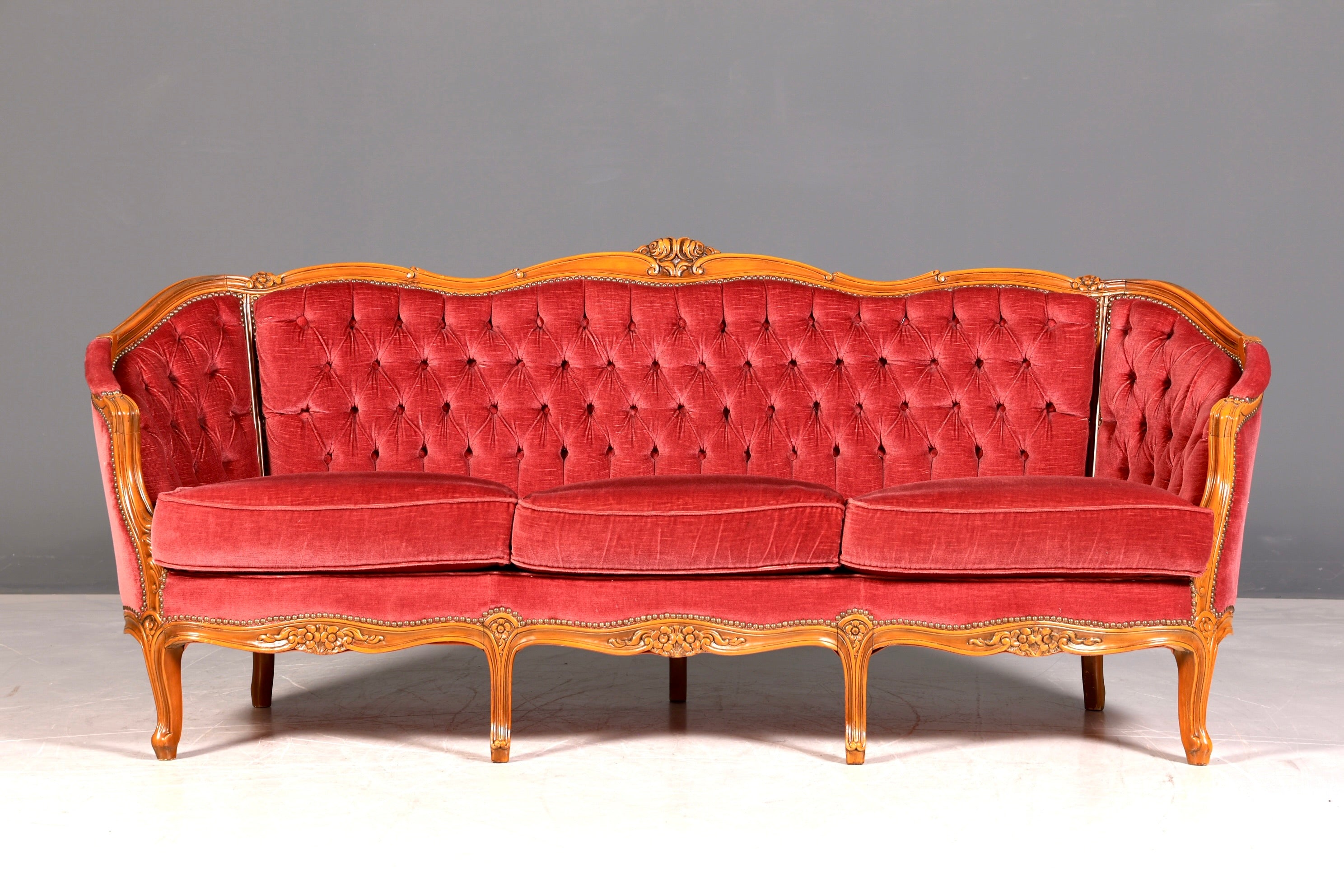G064 Finish cm Wunderschönes Chippendale Sofa Barock Stil Couch Samt Stoff 3 Sitzer