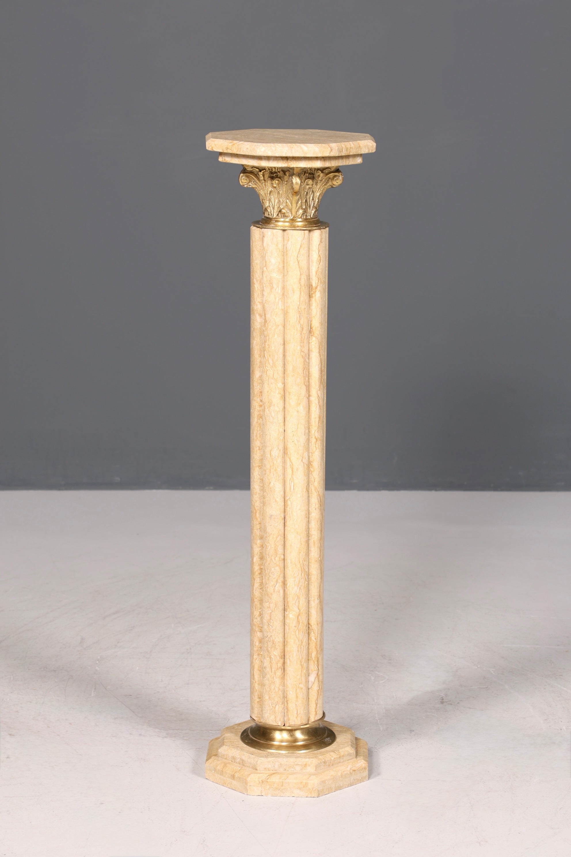 Beautiful Baroque style column, Louis XV marble flower stand, natural stone, beige base, shelf, 1 of 2