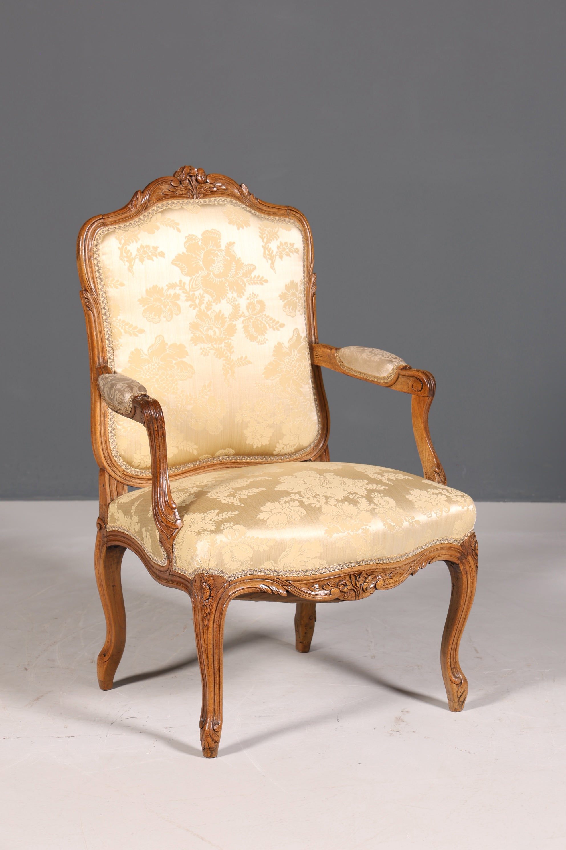 Original Barock Sessel Fauteuil Armlehnstuhl Chippendale Antik Mitte 19. Jh. Sekretär Stuhl Stoff Sessel