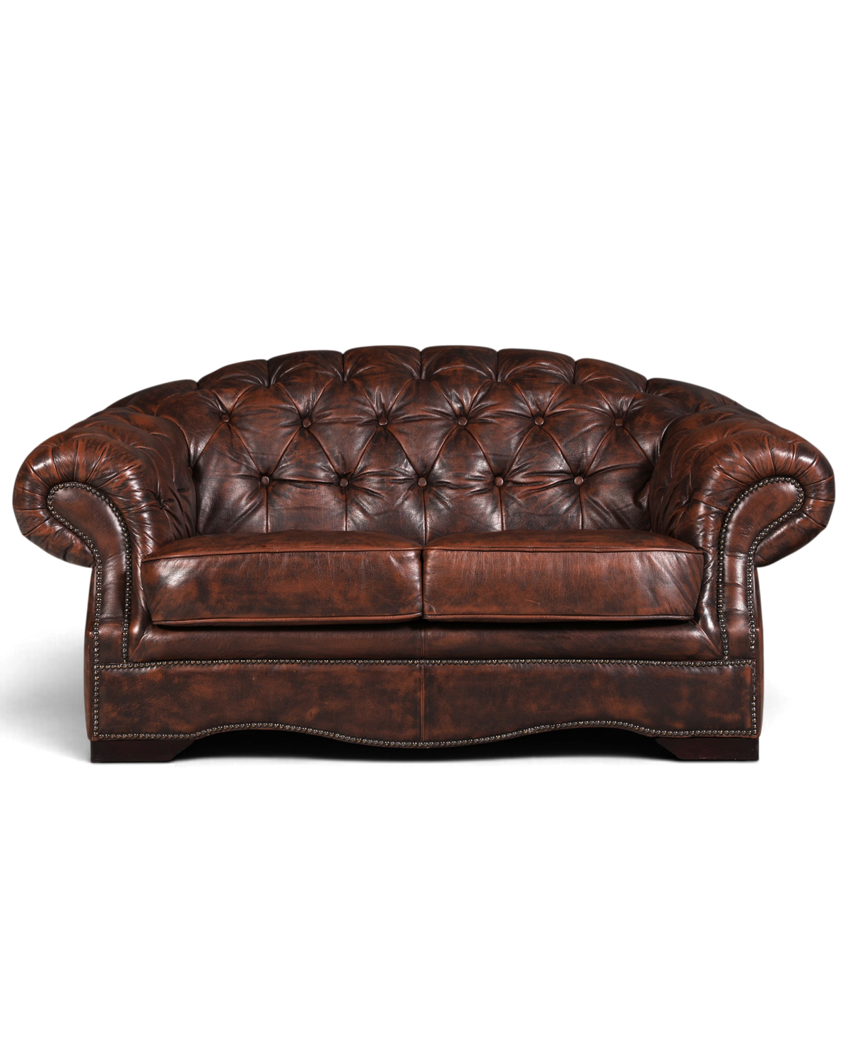 Hauptstadt Möblerei Chesterfield Centurion 2-Sitzer Sofa aus braunem Echtleder mit Knopfheftung und Ziernägeln