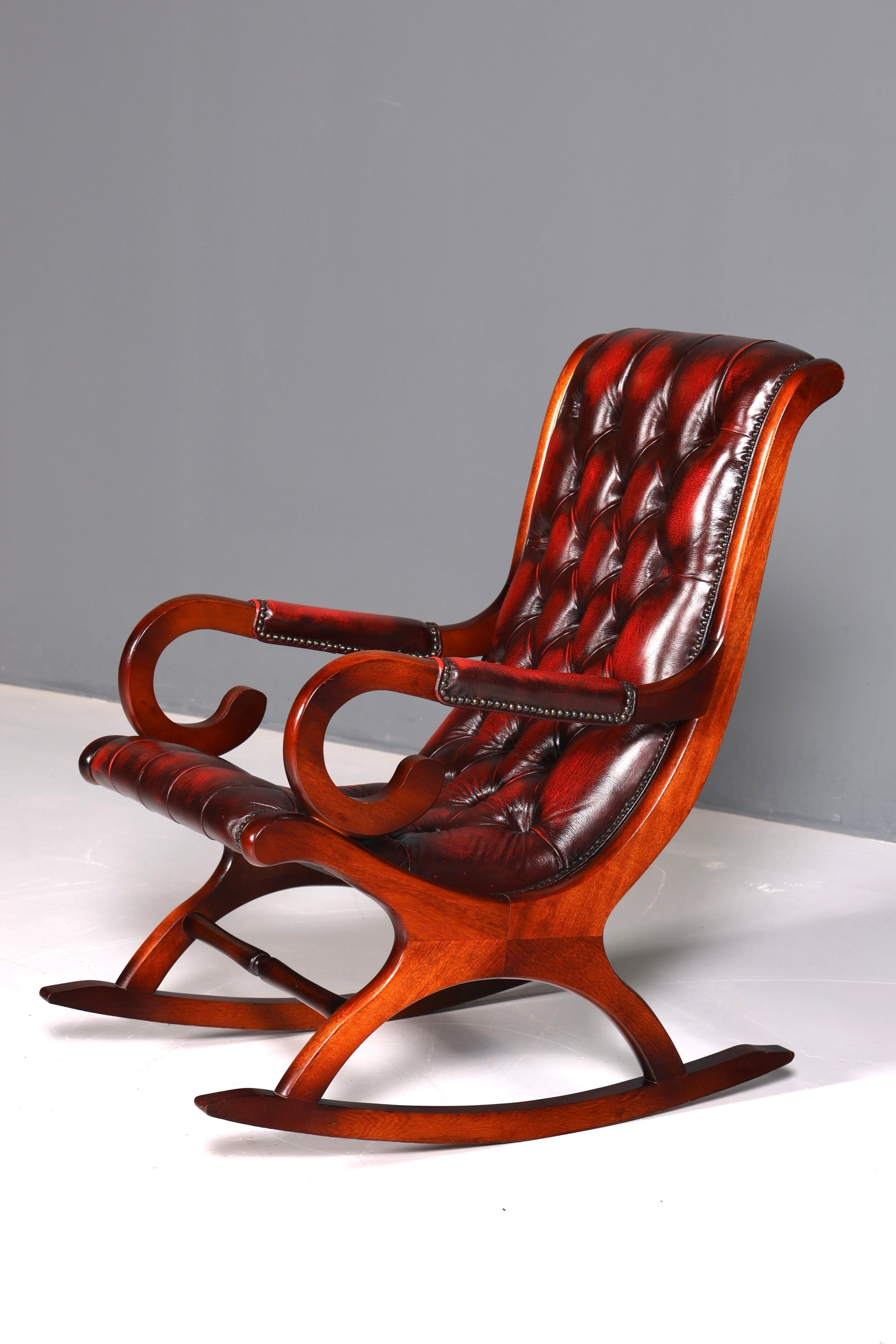 Stylish original Chesterfield rocking chair, English armchair, English chair, rocking chair