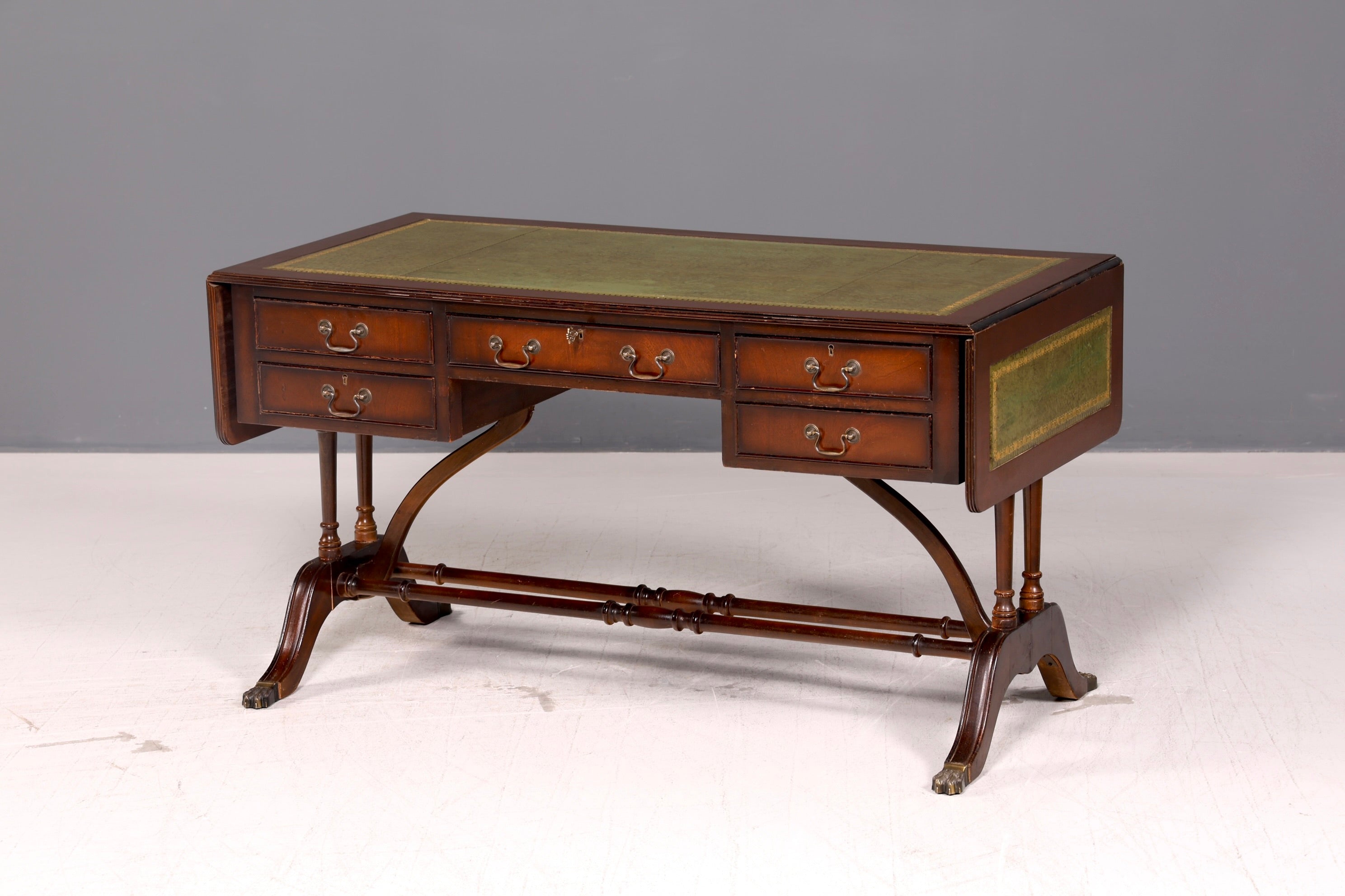 Beautiful English Desk Regency Folding Desk Genuine Leather Top Mahogany 60s Office Table