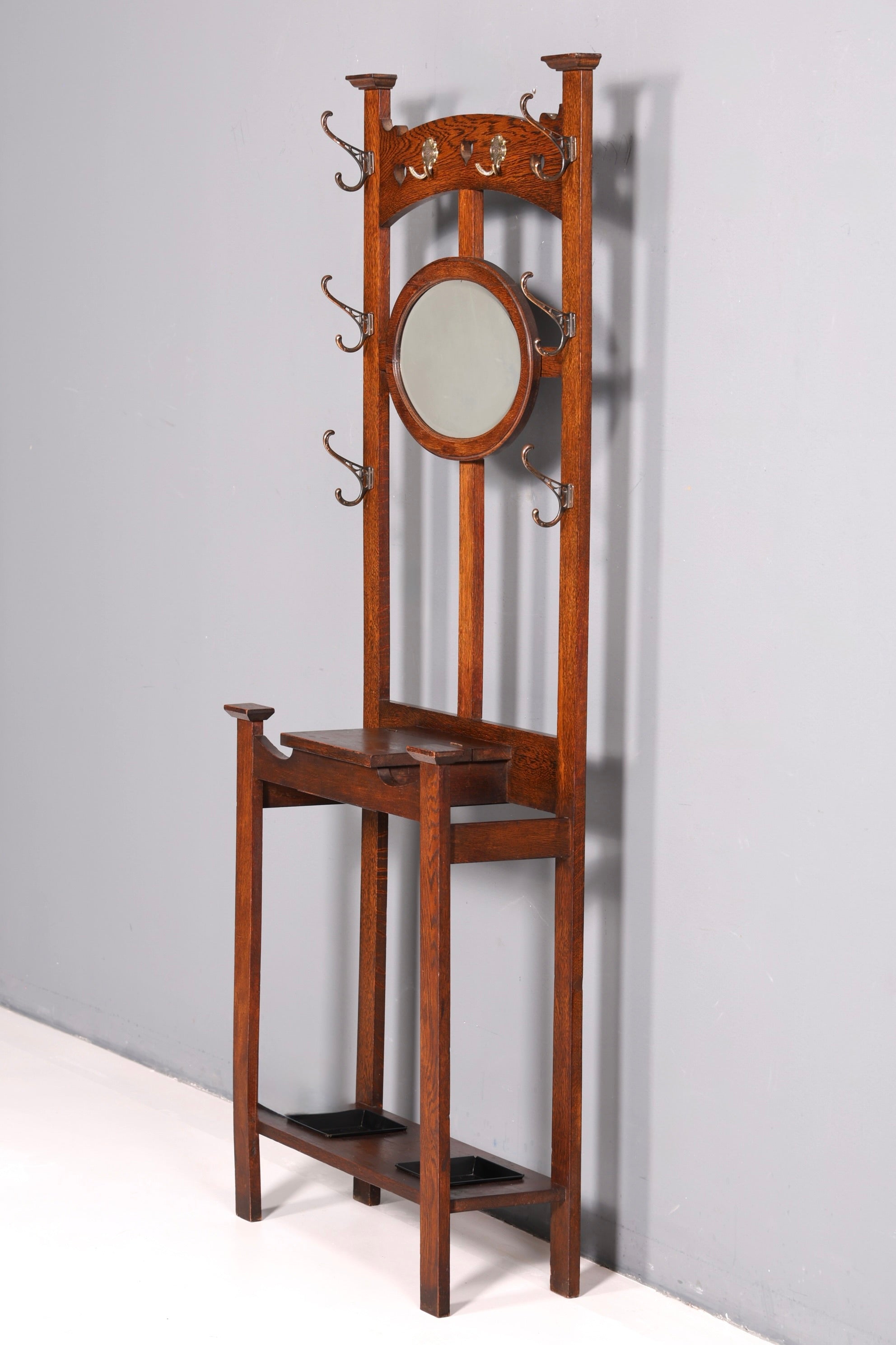 Traumhafte Jugendstil Garderobe Flurgarderobe Eiche Antik Garderobenständer mit Spiegel Dielenmöbel Wandgarderobe