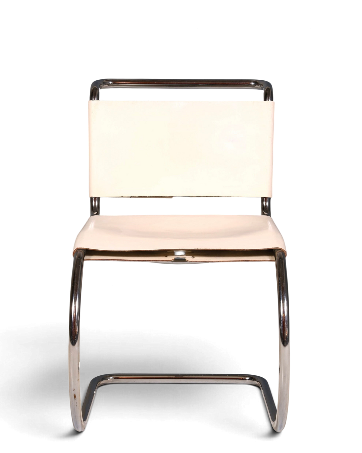 Hauptstadt Möblerei Knoll International MR Chair Freischwinger aus weißem Leder und verchromtem Stahlrohr