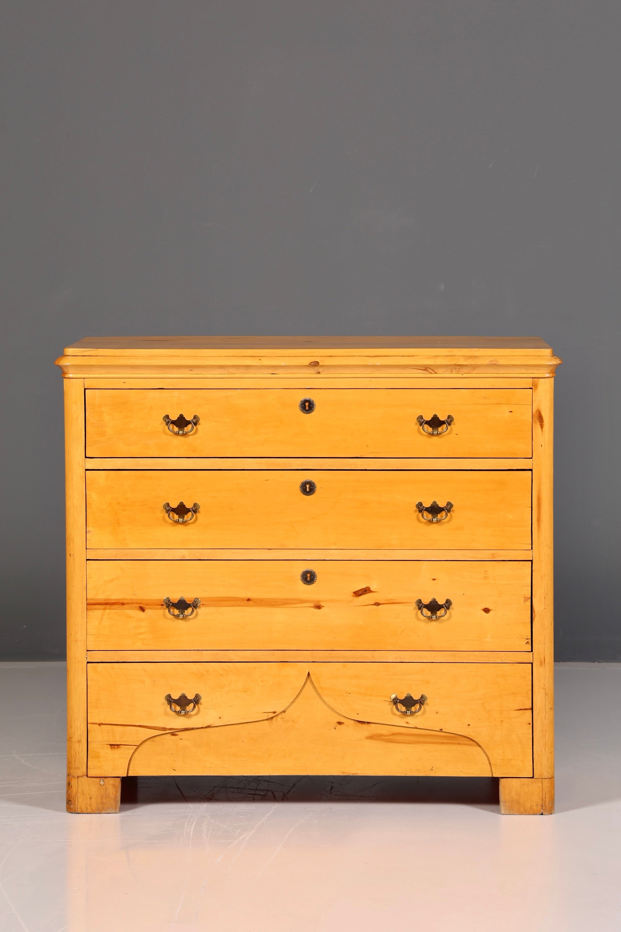 Elegant Antique Softwood Chest of Drawers with Brass Fittings, Solid Wood, Vintage