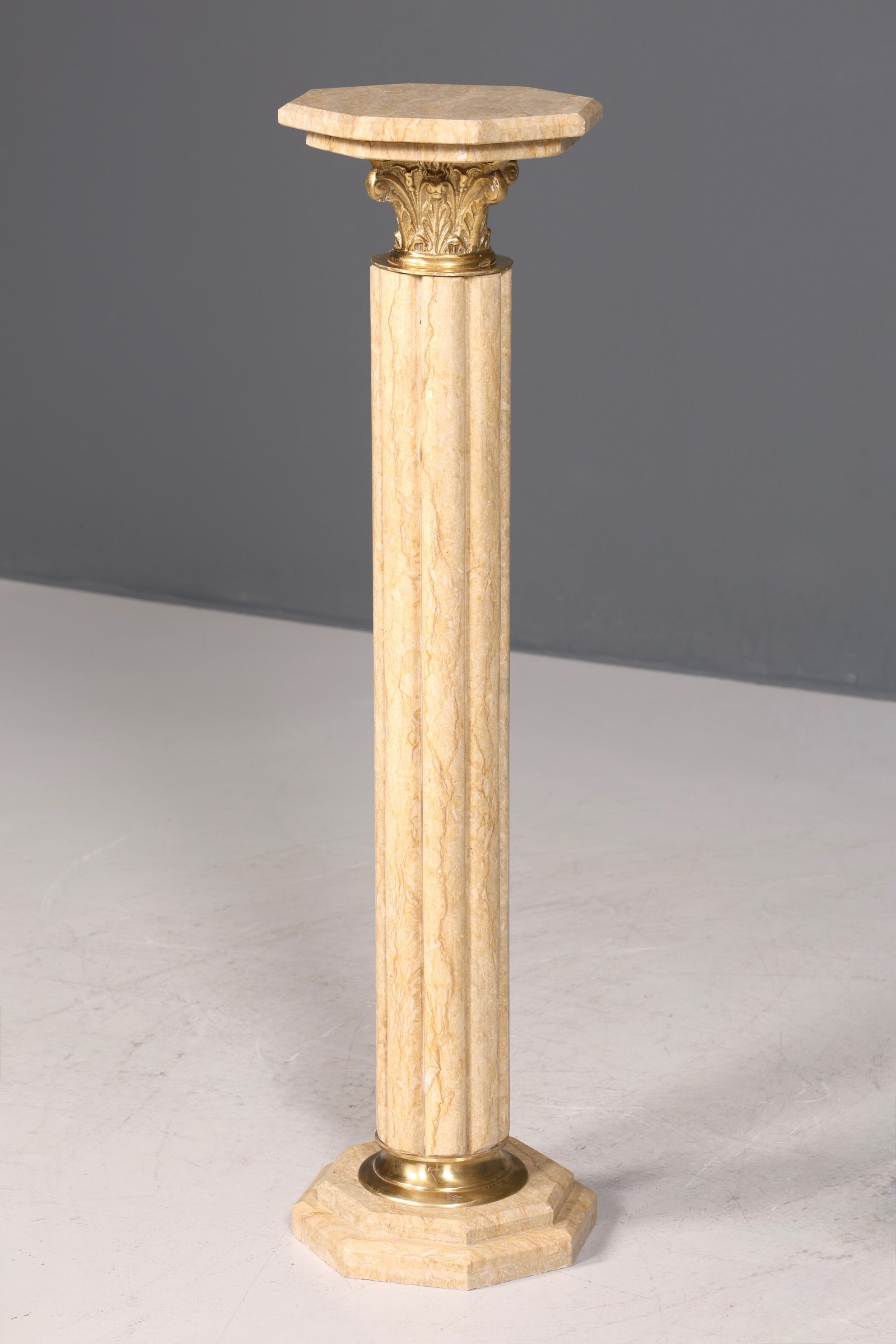 Beautiful Baroque style column, Louis XV marble flower stand, natural stone, beige base, shelf, 1 of 2