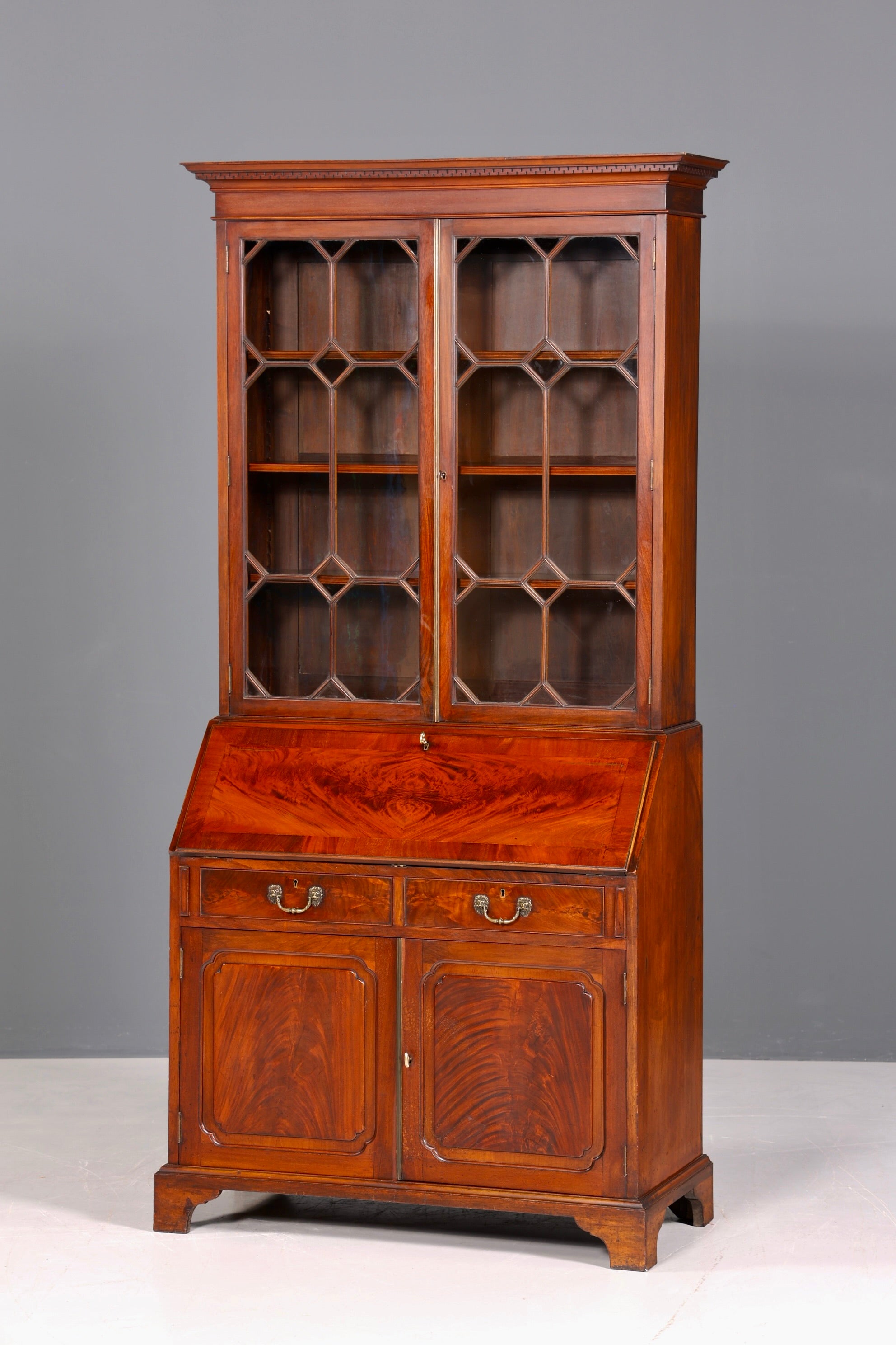 F877 Finish cm Wunderschöner Englischer Sekretär Büro Aufsatzsekretär Antik 60S Vitrinen Schrank UK