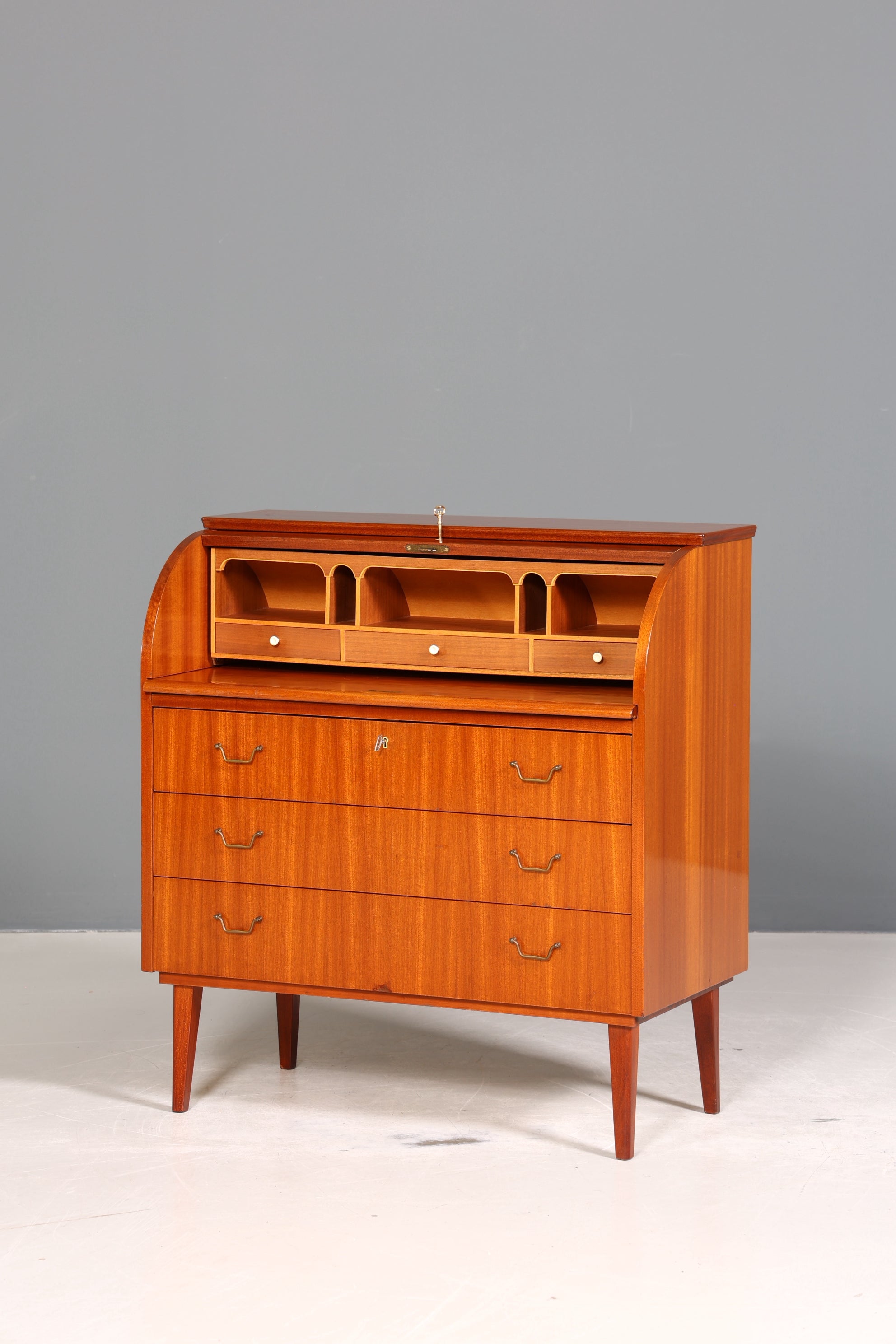 Stilvoller Mid Century Rollladen Sekretär echt Holz Büro Schrank Vintage Schreibkommode