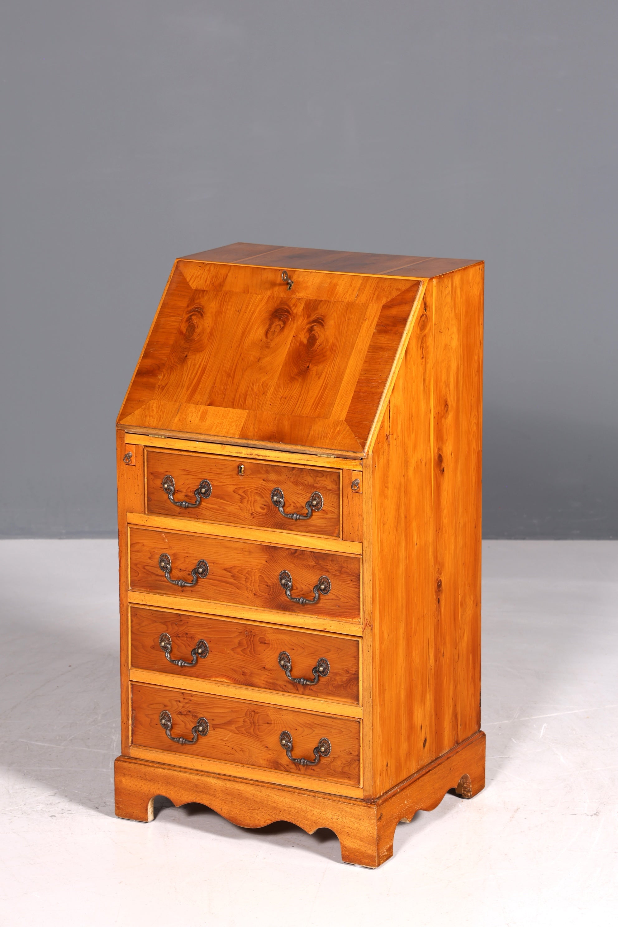 Schlichter Englischer Sekretär Englisch Schreibtisch Desk Bürotisch echt Lederauflage 60s Office Table