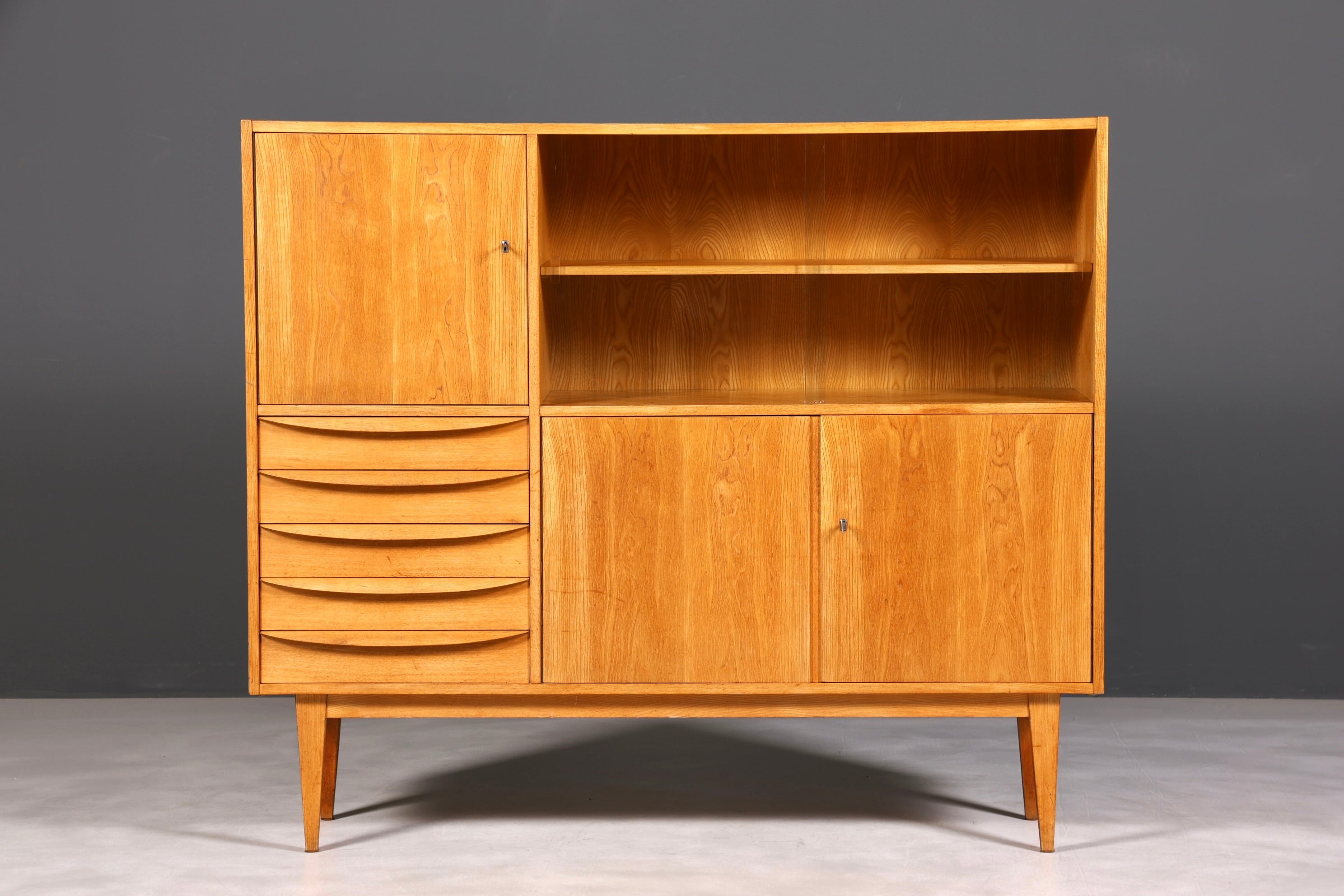 F891 Finish cm Traumhafter Mid Century Highboard Retro Vitrine 60er Jahre Schrank Kommode