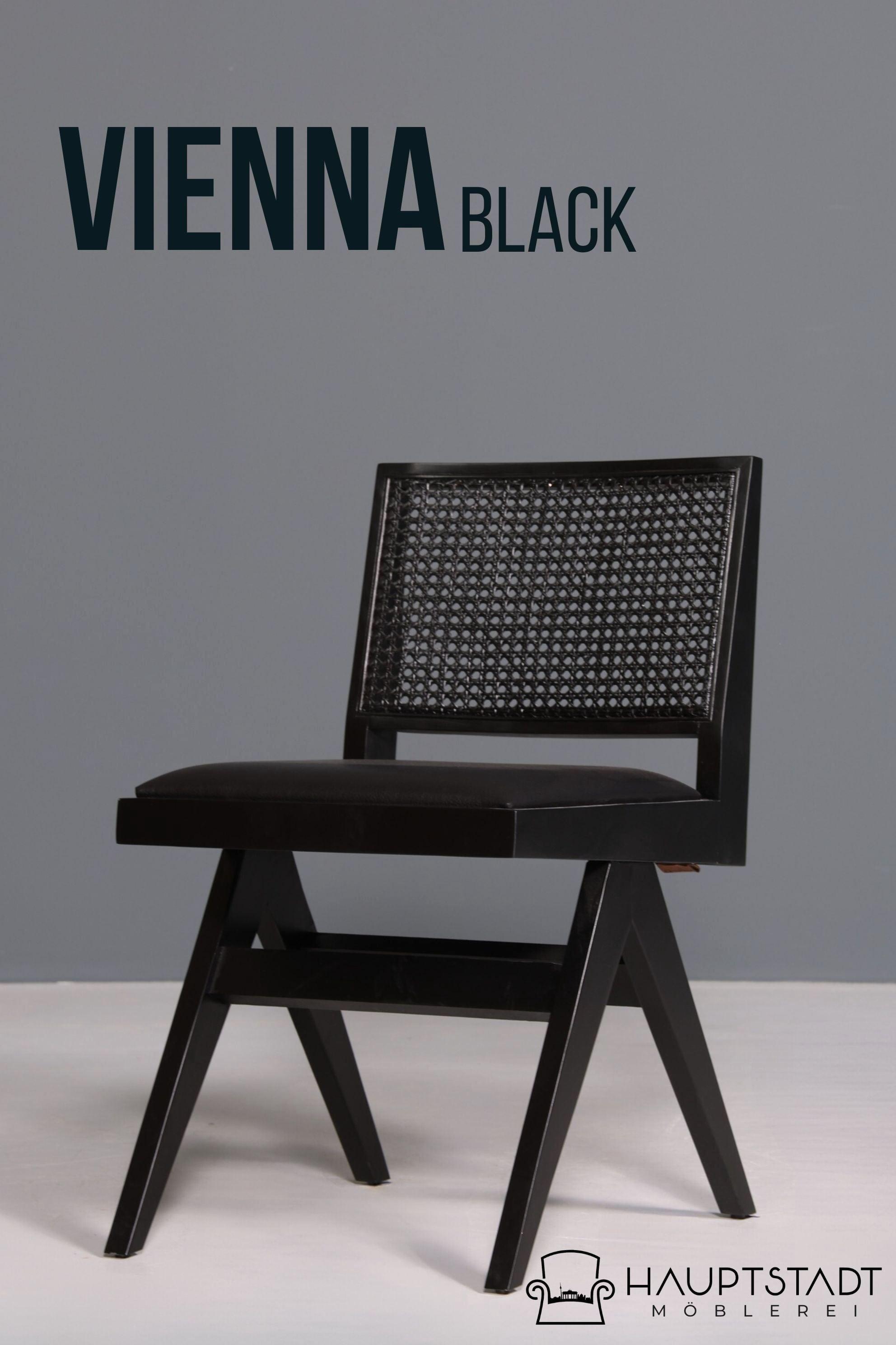 Sehr edler Korbgeflecht Stuhl "Vienna Black" schwarzer Bauhaus Relax Lounge Chair Küchenstuhl Sekretär Stuhl