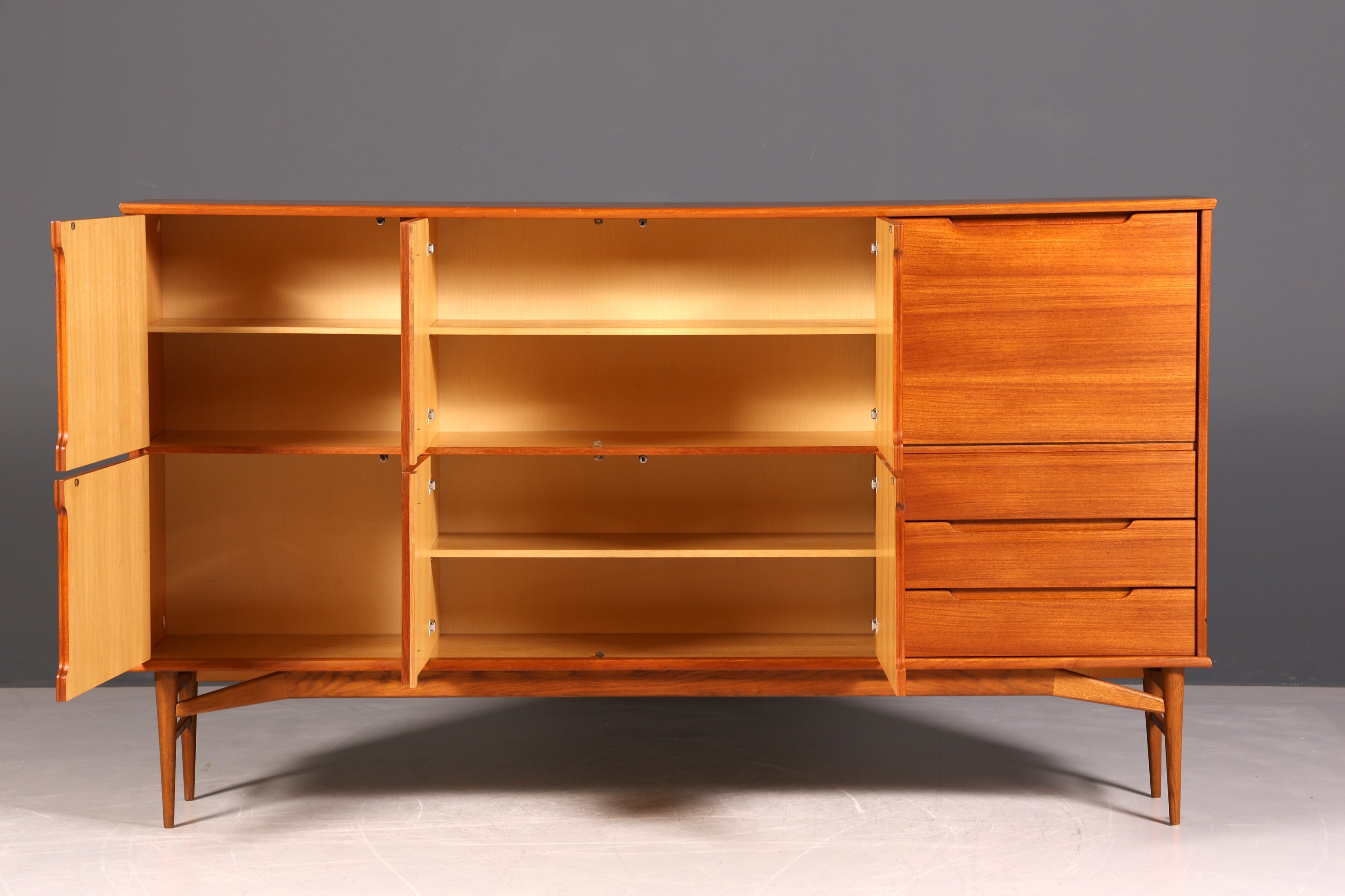 G046 Finish Wunderschönes Mid Century Highboard echt Holz Schrank Büro Kommode 60er Jahre