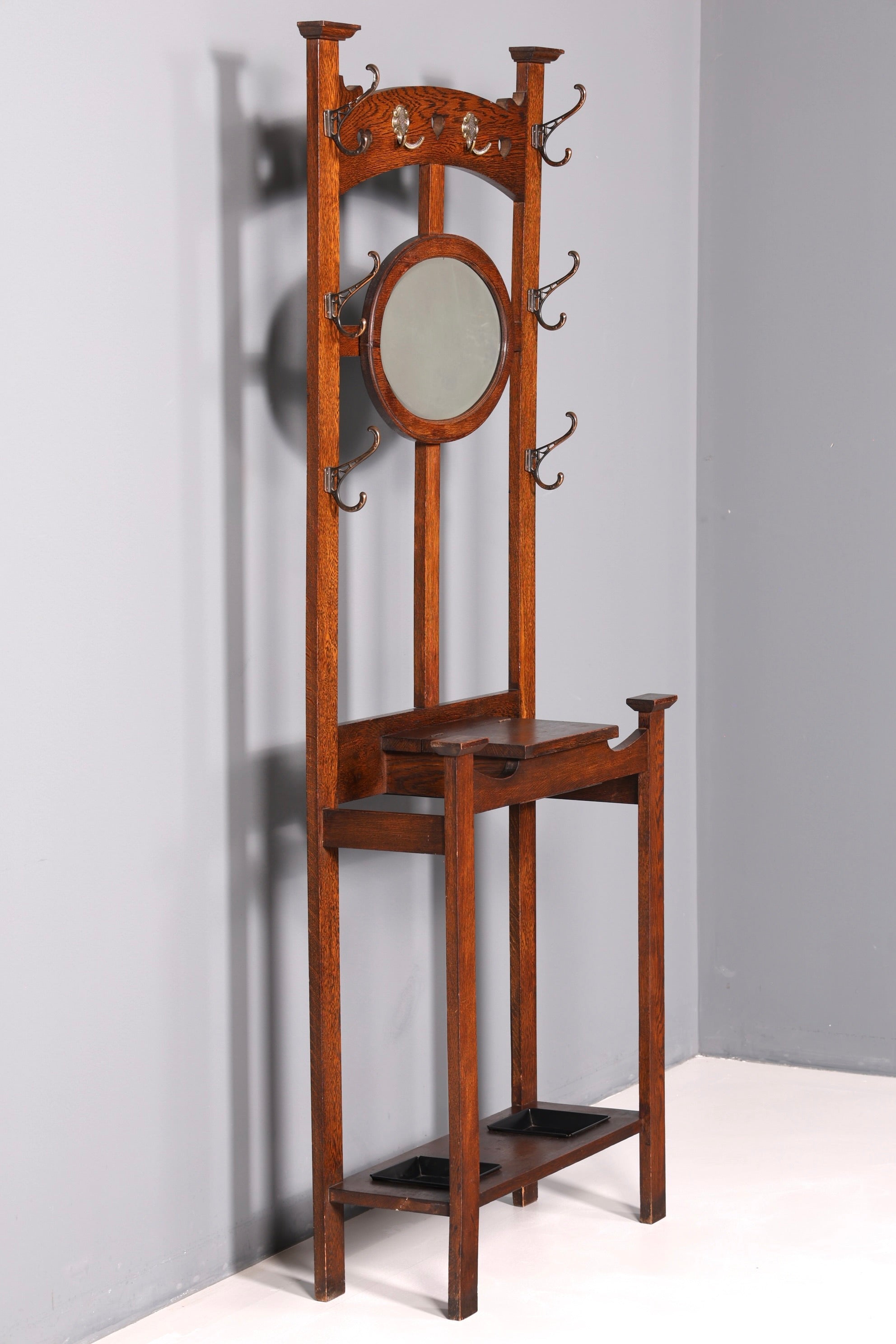Traumhafte Jugendstil Garderobe Flurgarderobe Eiche Antik Garderobenständer mit Spiegel Dielenmöbel Wandgarderobe