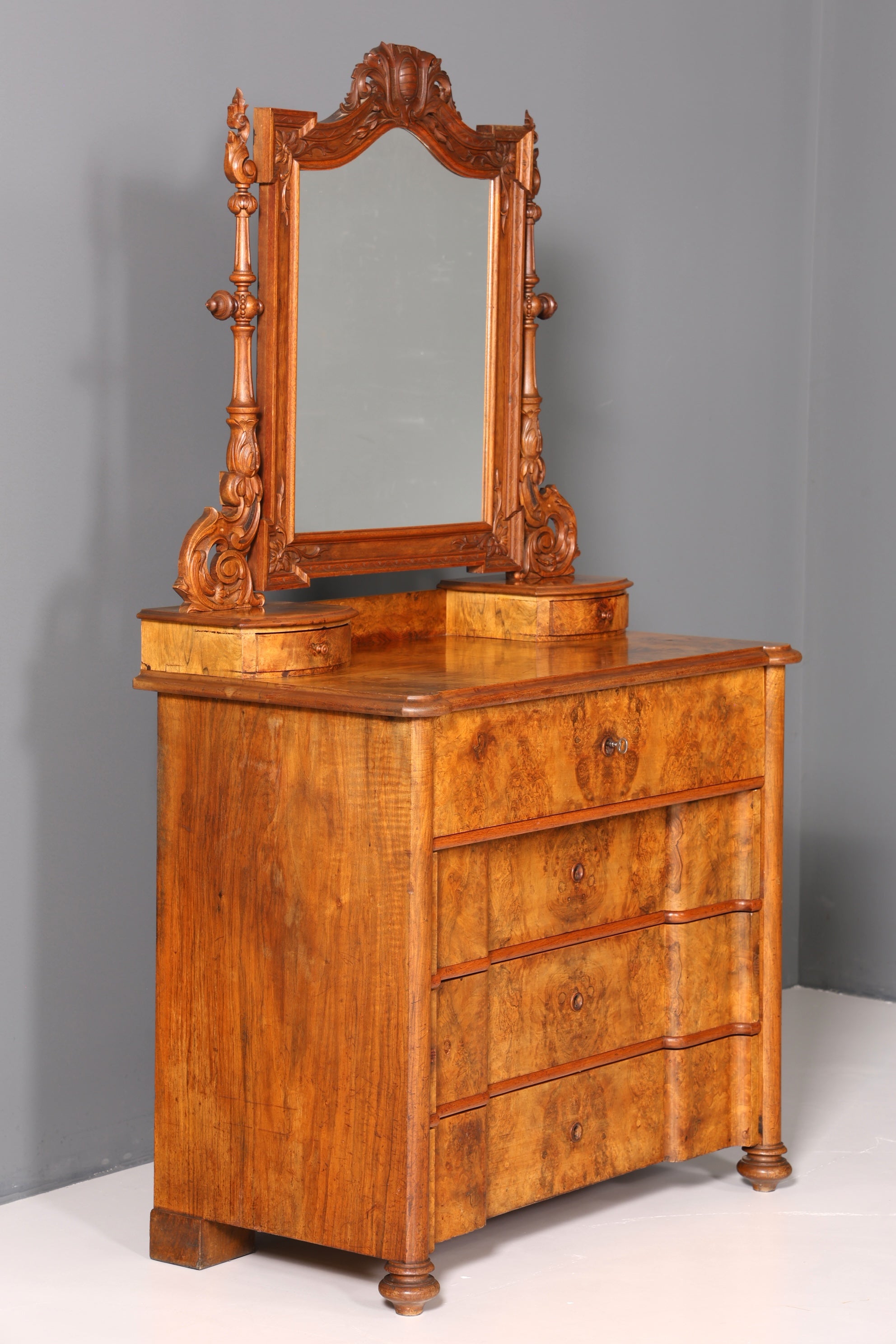 Edle Gründerzeit Kommode mit Spiegelaufsatz Louis Philippe Frisierkommode Holz Schrank Antik Flurschrank um 1880