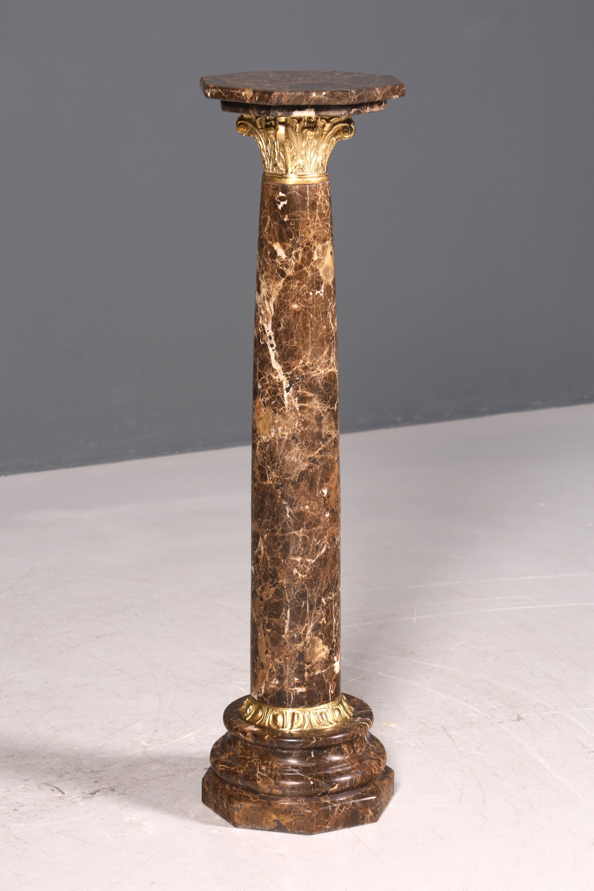 Beautiful Baroque style column, Louis XV marble flower column, natural stone brown base, shelf 1 of 2