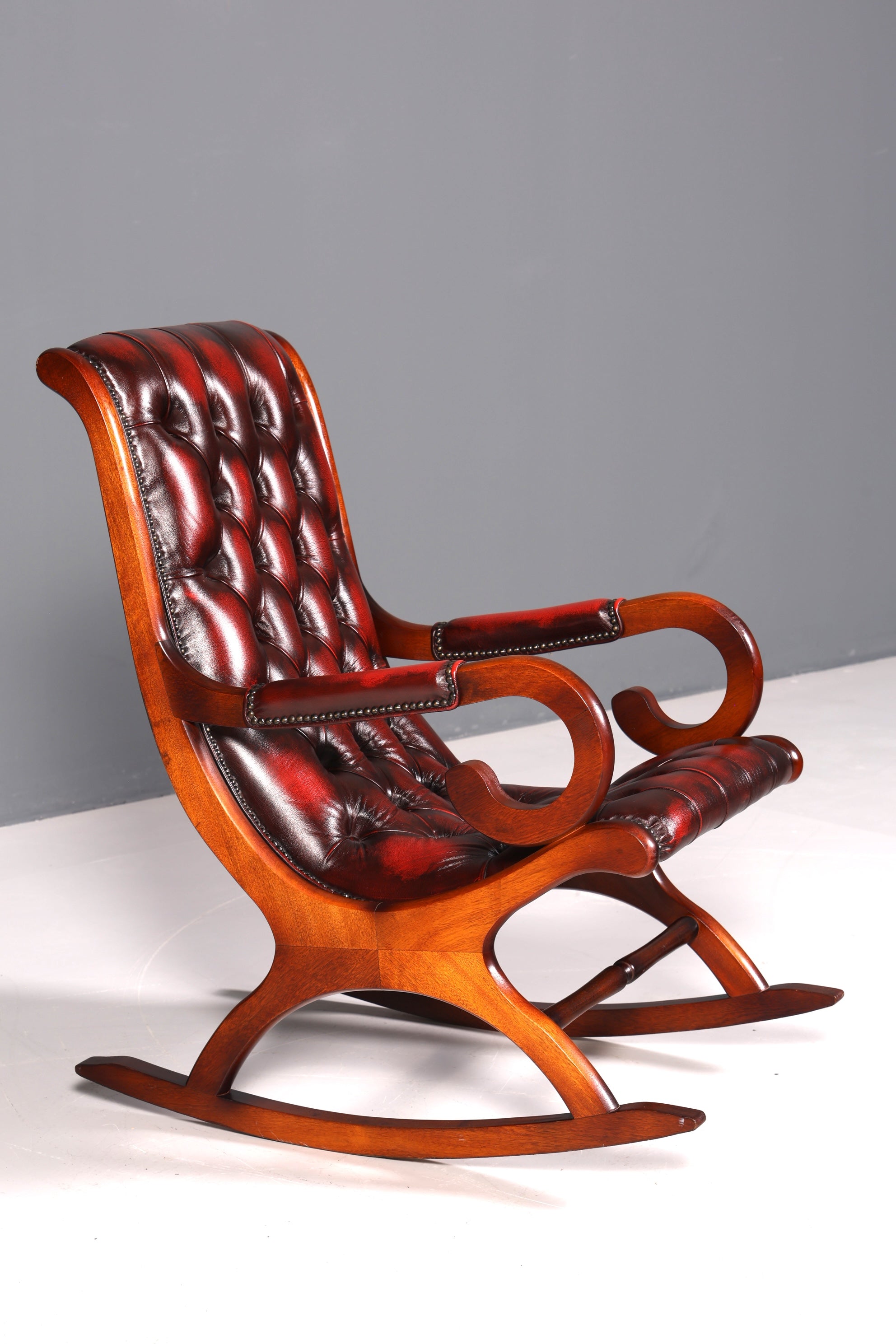 Stylish original Chesterfield rocking chair, English armchair, English chair, rocking chair