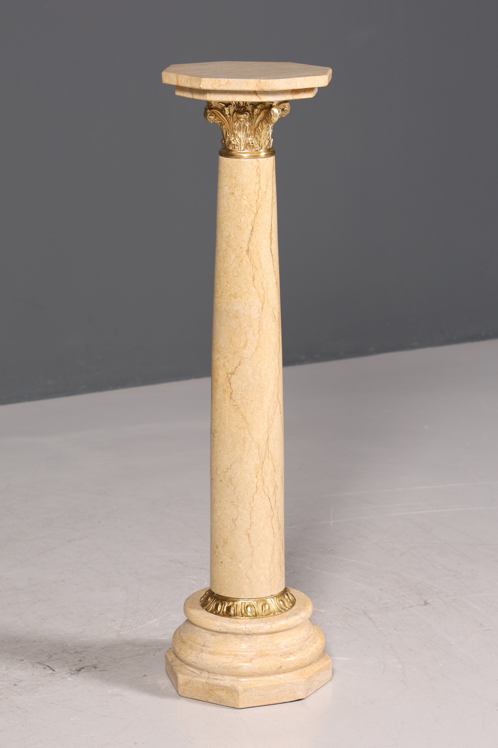 Beautiful Baroque style column, Louis XV marble flower stand, natural stone, beige base, shelf, 2 of 2