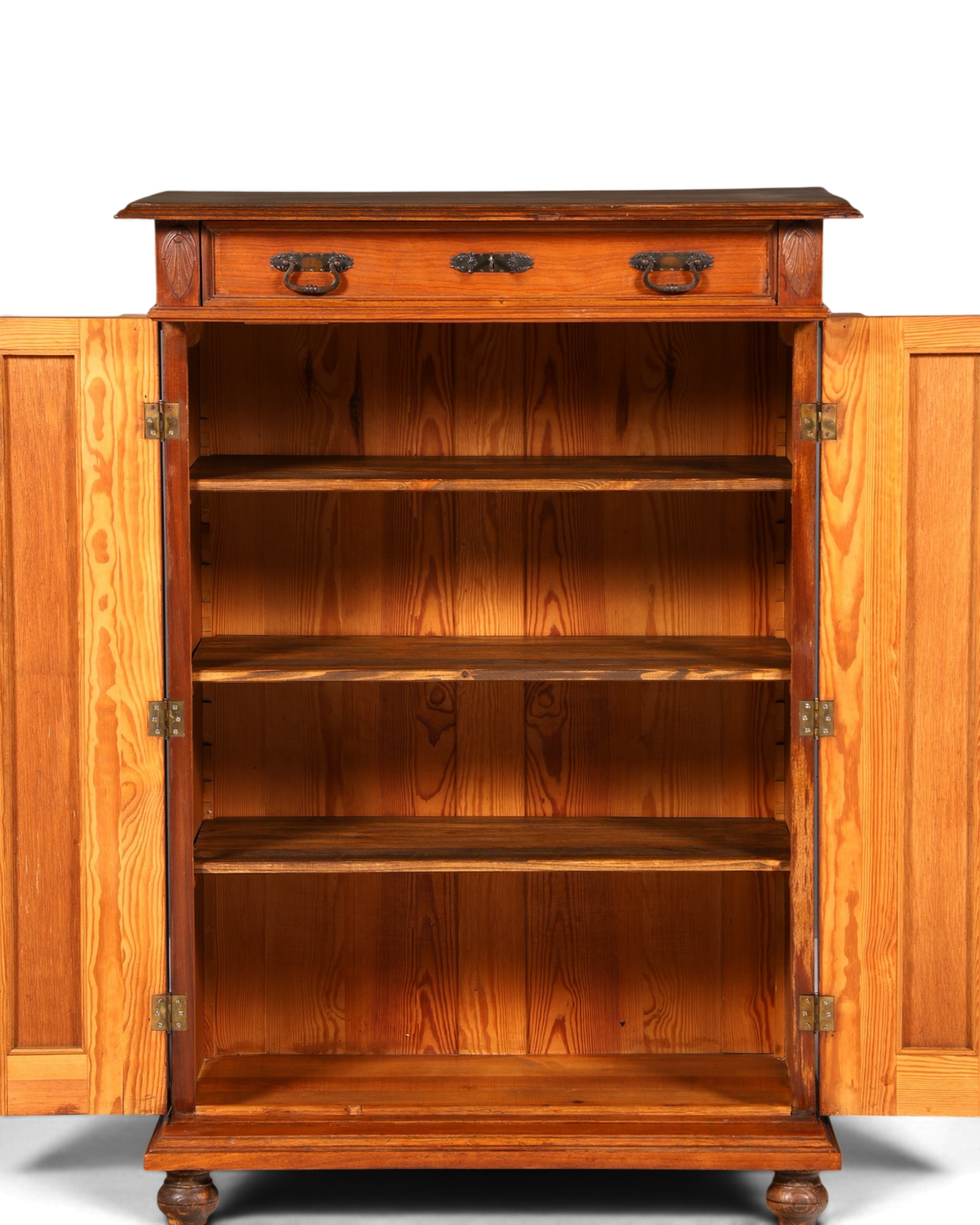 Hauptstadt Möblerei Jugendstil Vertiko Schrank aus massivem Echtholz mit offenen Türen und verstellbaren Regalböden