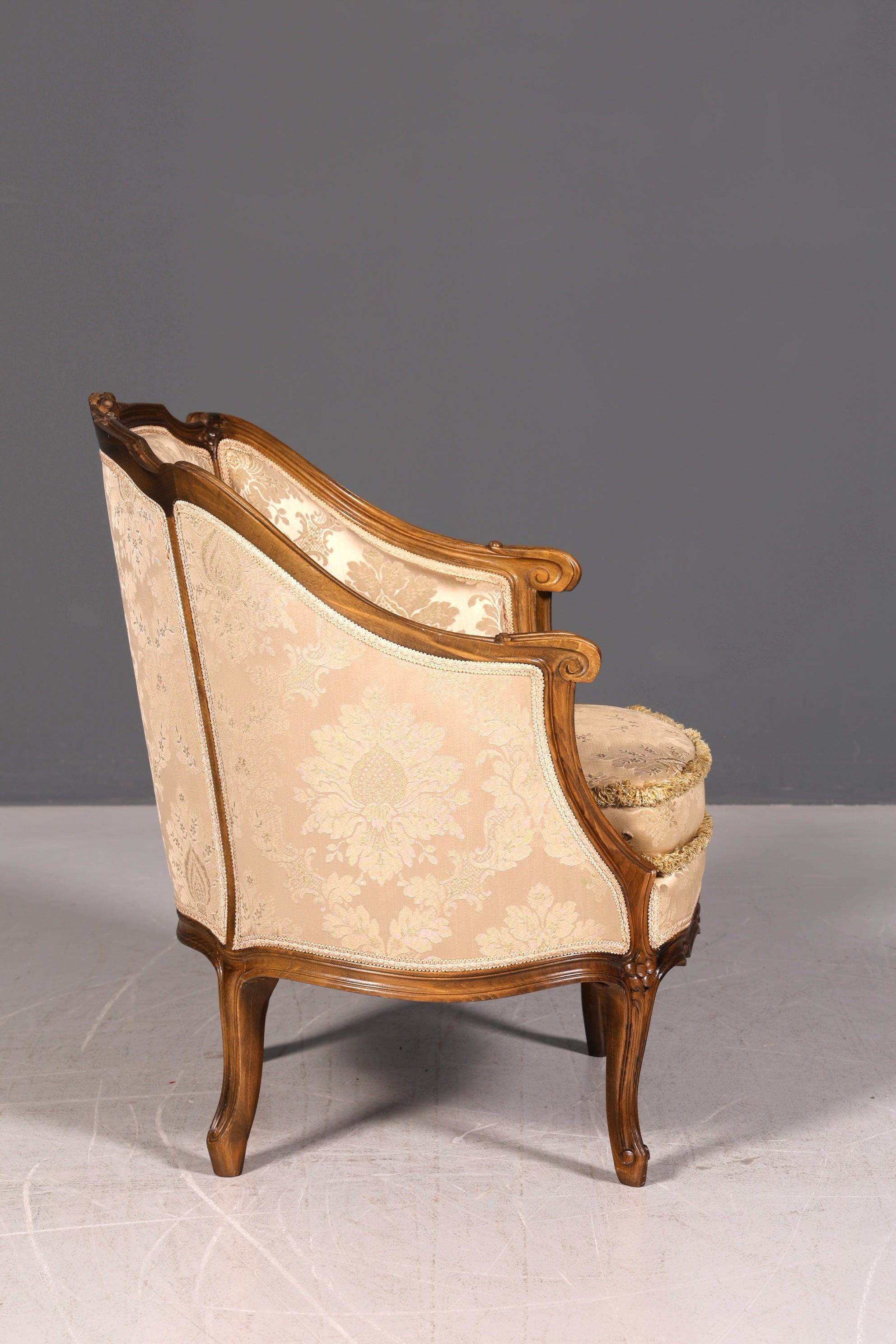 Edler Chippendale Armlehnsessel Barock Stil Samt Stoff Sessel Armchair Rococo Antik Polstersessel
