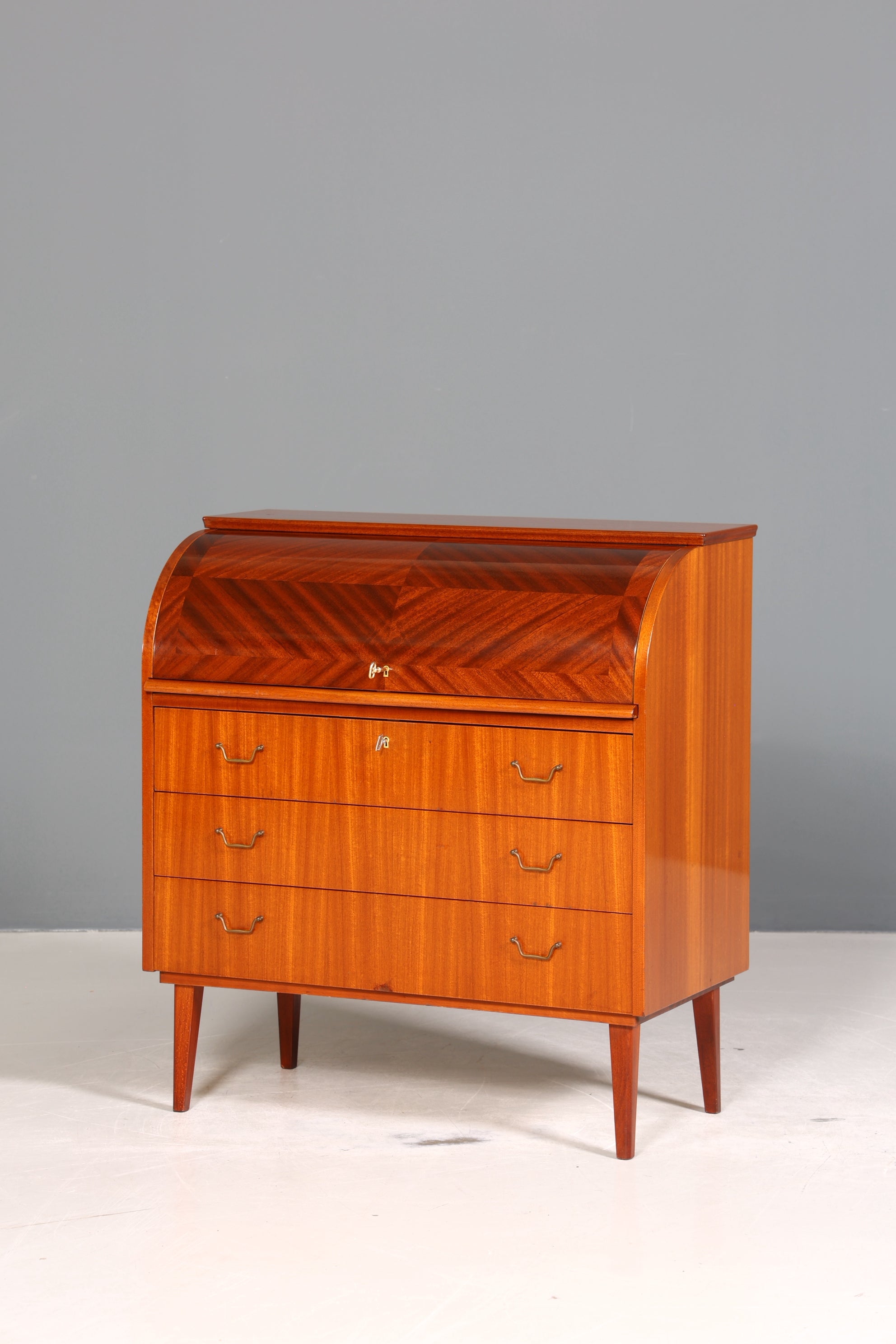 Stilvoller Mid Century Rollladen Sekretär echt Holz Büro Schrank Vintage Schreibkommode